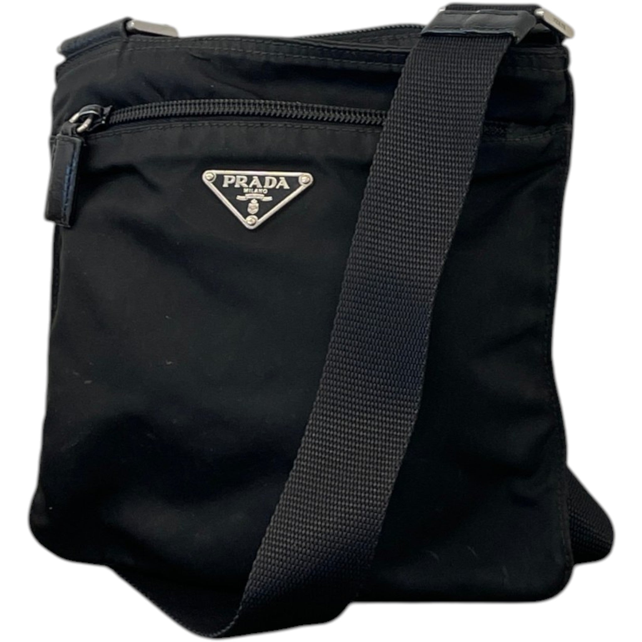 Men's Re-Nylon Plaque Logo Messenger Bag Black