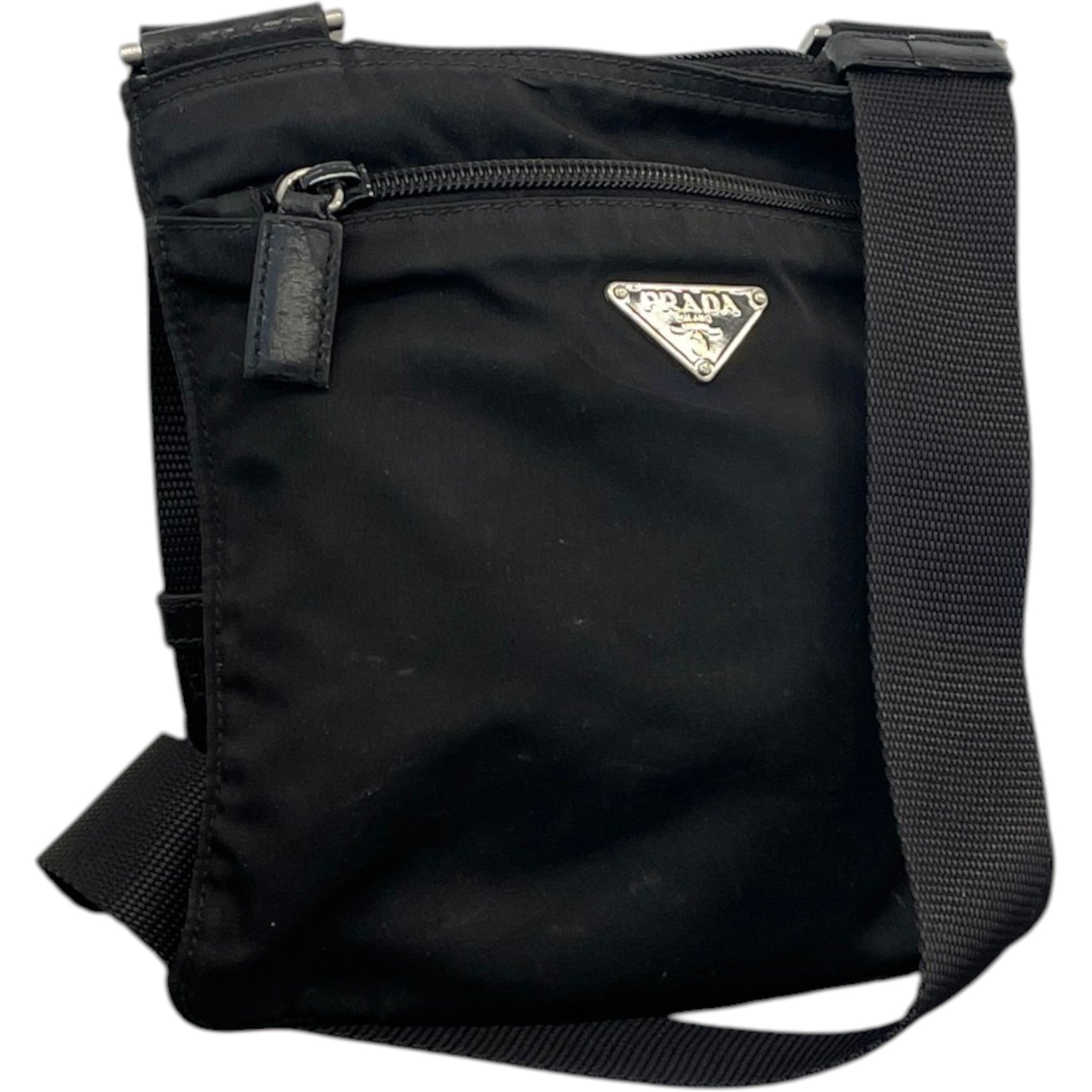 Men's Re-Nylon Plaque Logo Messenger Bag Black