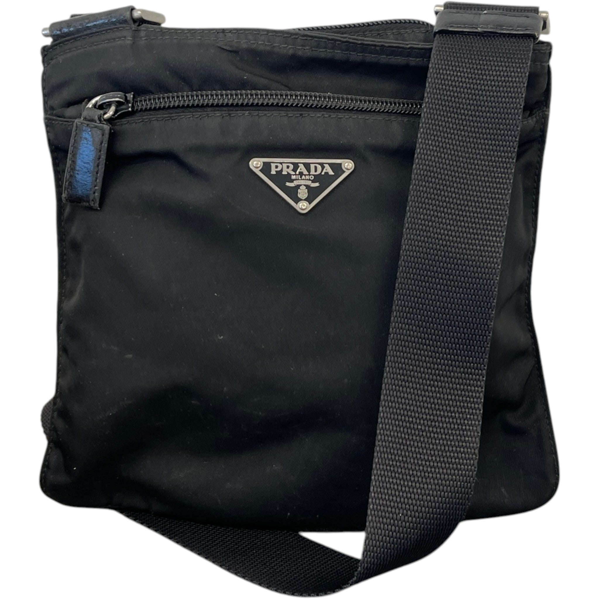 Men's Re-Nylon Plaque Logo Messenger Bag Black