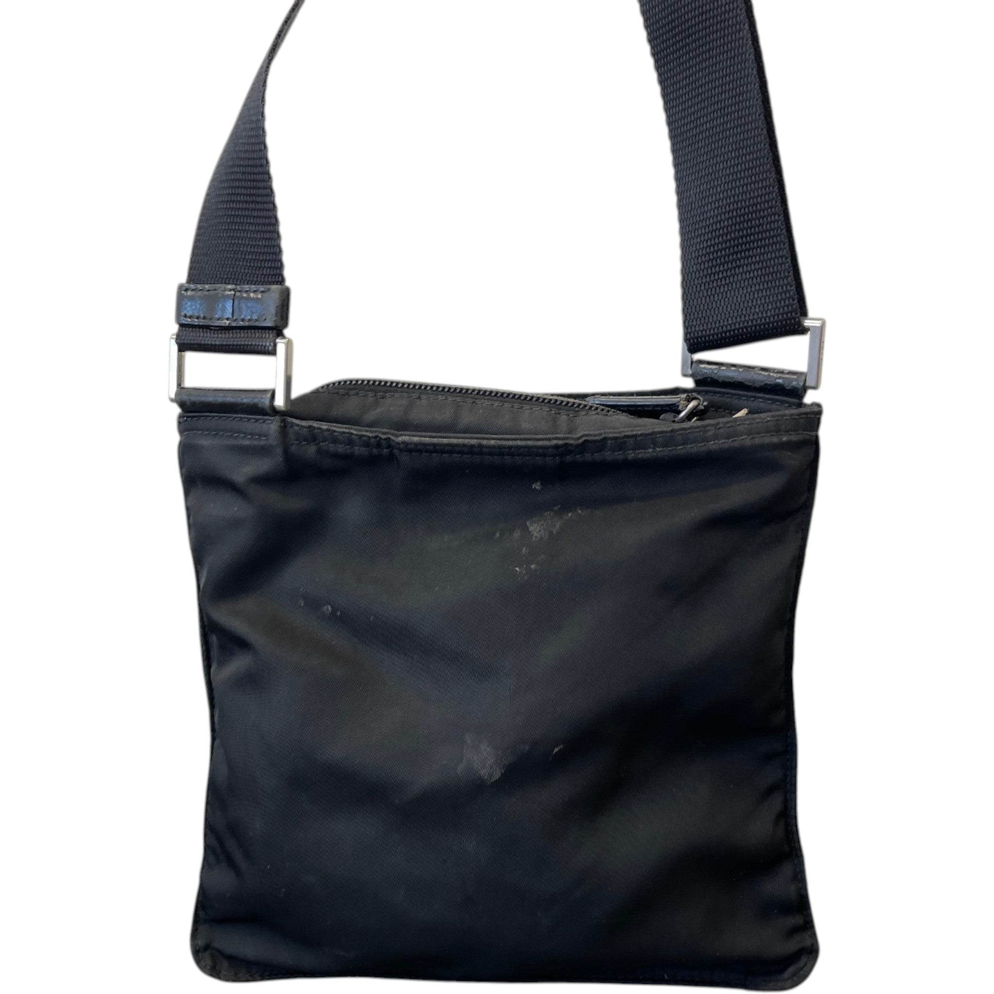 Men's Re-Nylon Plaque Logo Messenger Bag Black