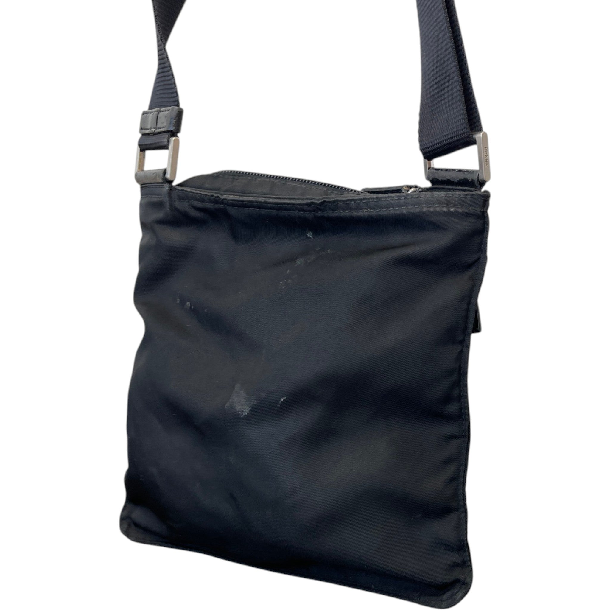 Men's Re-Nylon Plaque Logo Messenger Bag Black