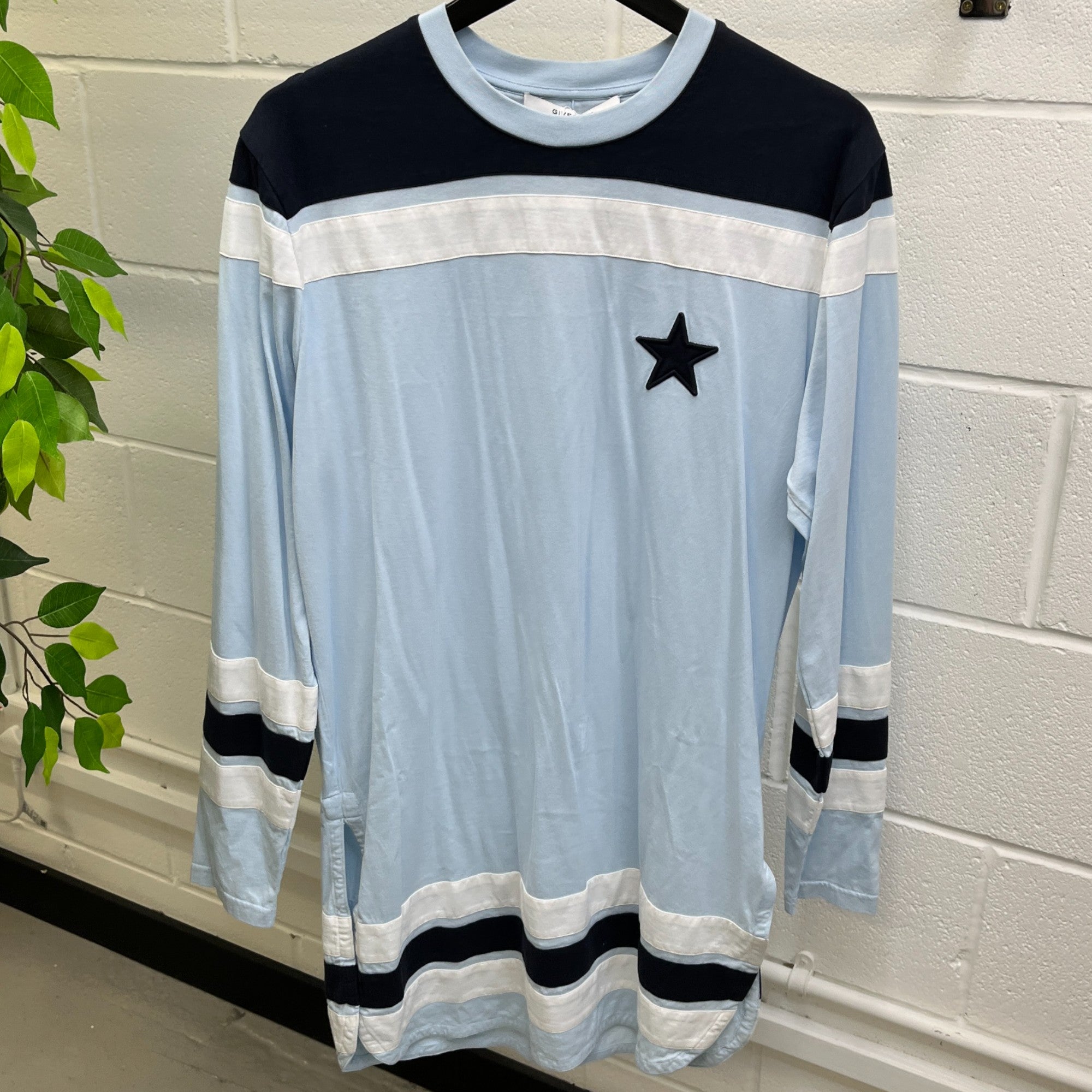 Men's Embroidered Star Long Sleeve T-Shirt Blue Size S