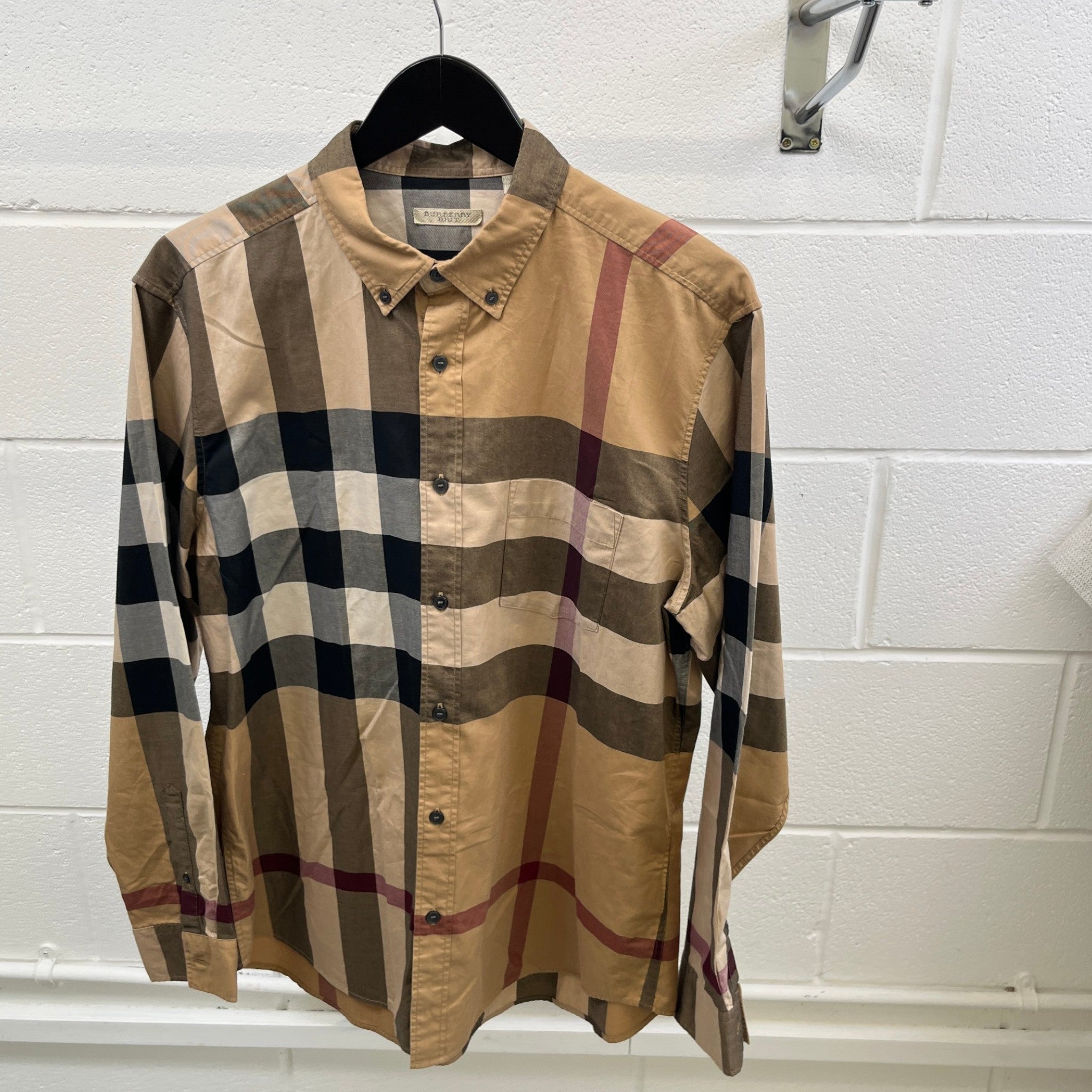 Men's Checkered Long Sleeve Shirt Beige Size XL