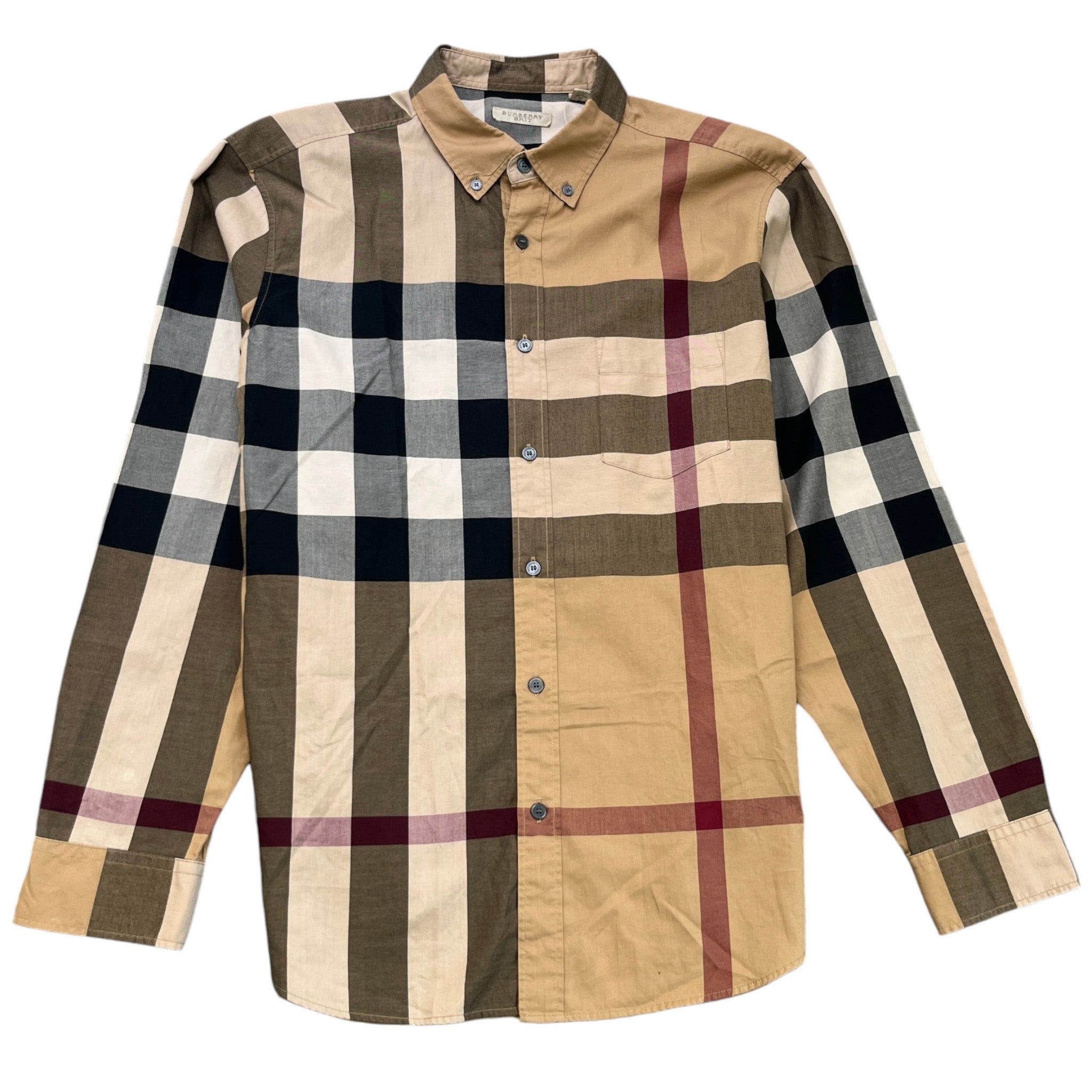 Men's Checkered Long Sleeve Shirt Beige Size XL