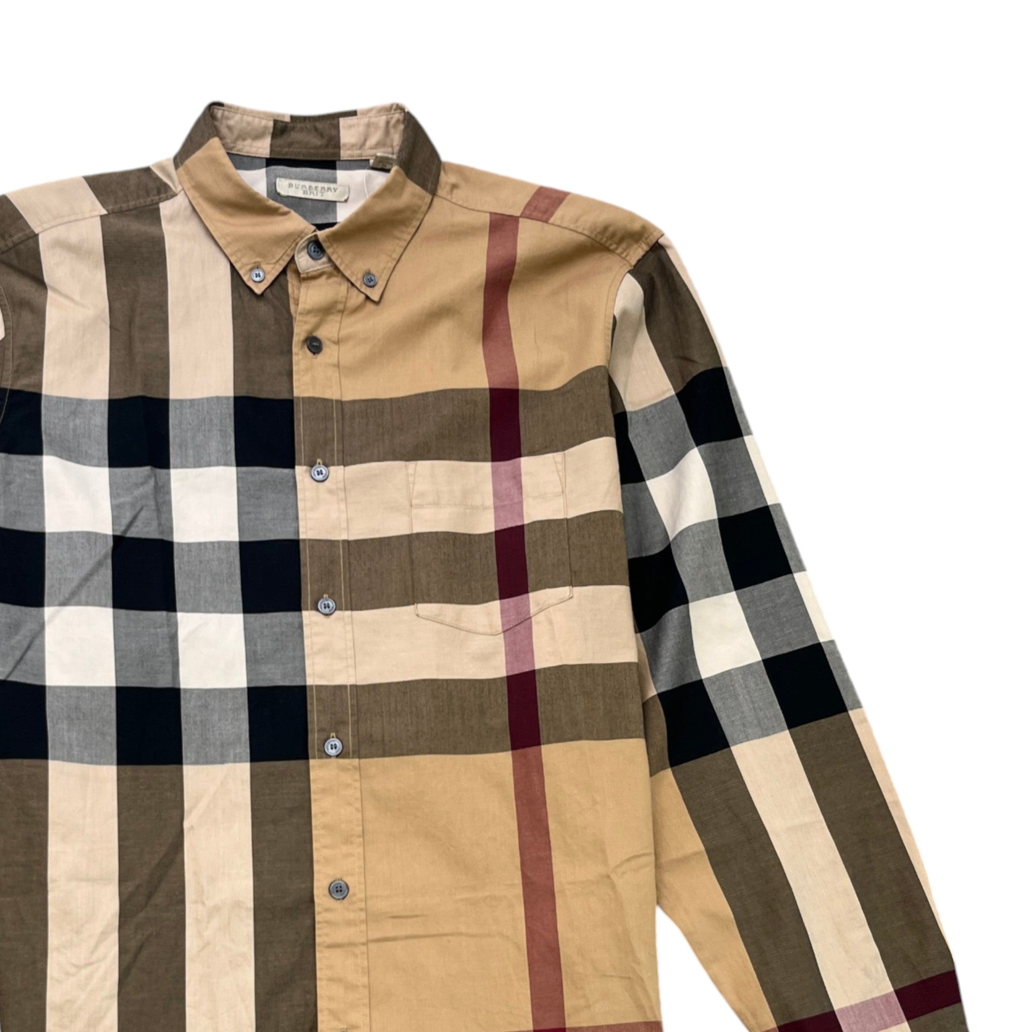 Men's Checkered Long Sleeve Shirt Beige Size XL