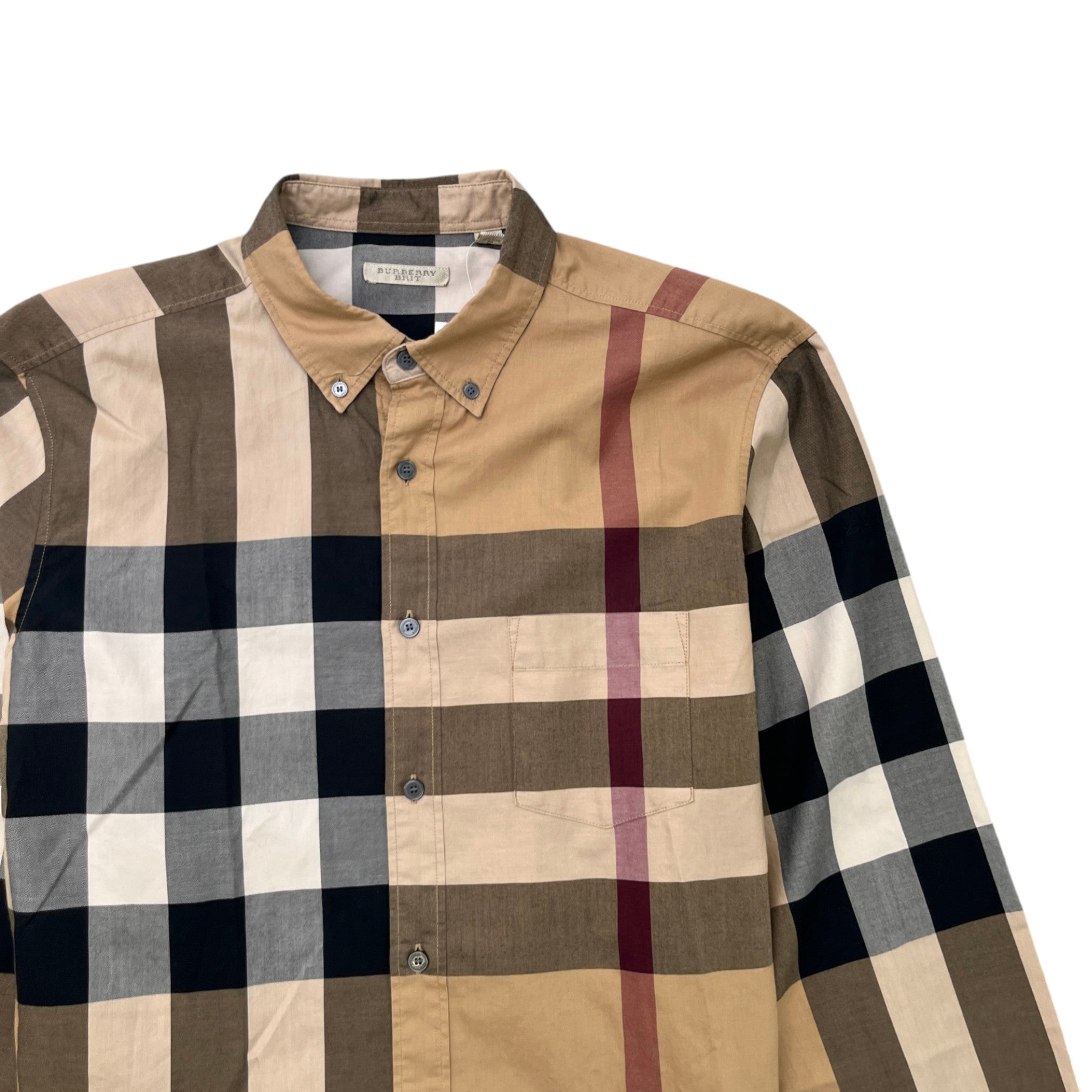Men's Checkered Long Sleeve Shirt Beige Size XL