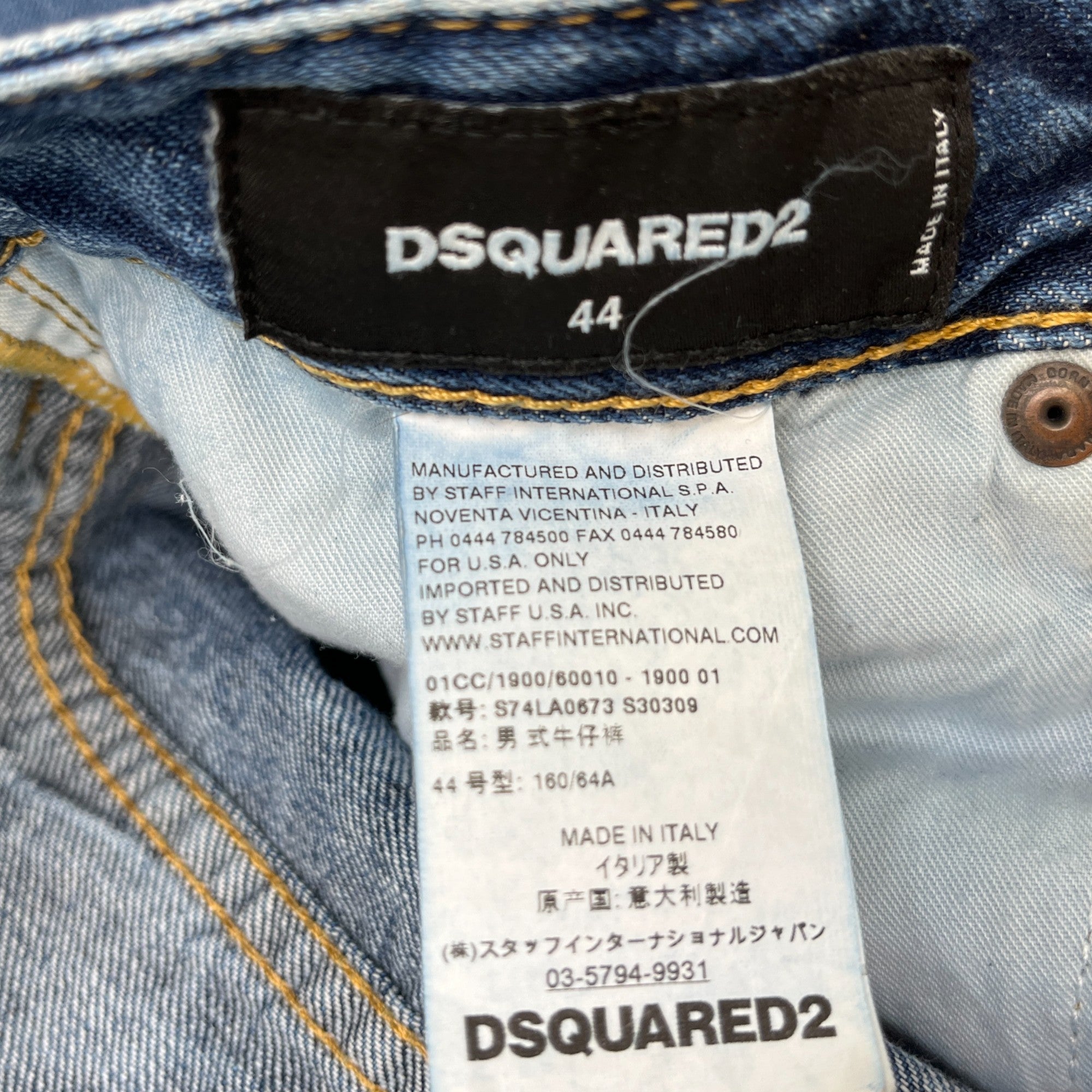 Men's Distressed Plaque Logo Jeans Blue Size IT 60 / UK 44