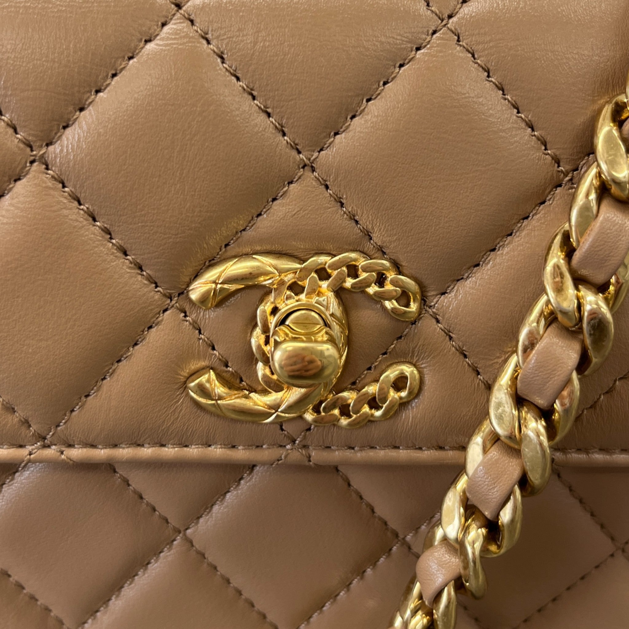 Women's Lambskin Enamel Quilted Mini Top Handle Flap Bag Nude