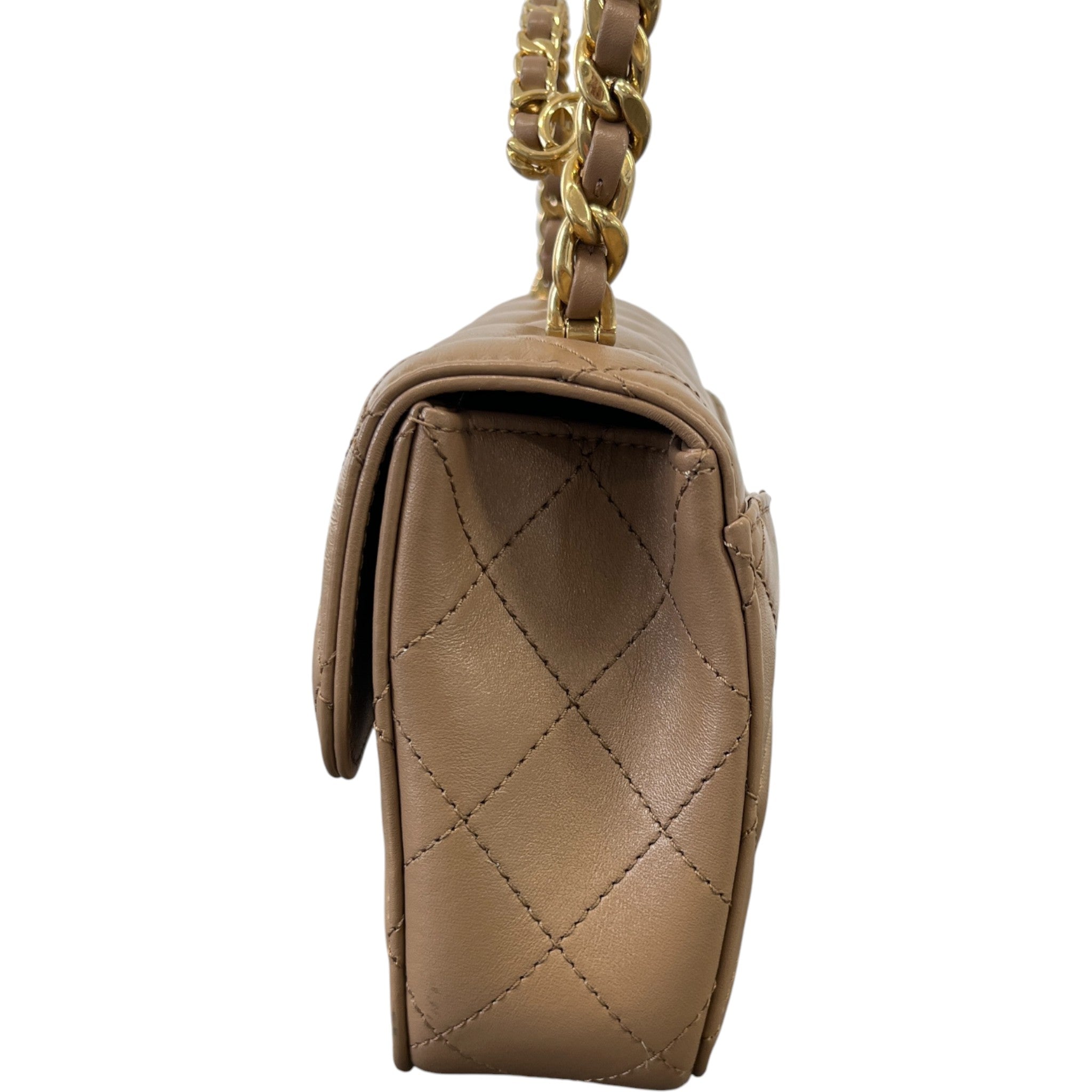 Women's Lambskin Enamel Quilted Mini Top Handle Flap Bag Nude