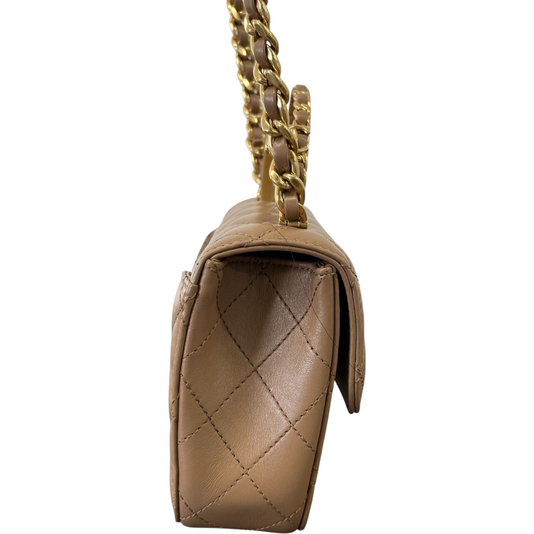 Women's Lambskin Enamel Quilted Mini Top Handle Flap Bag Nude