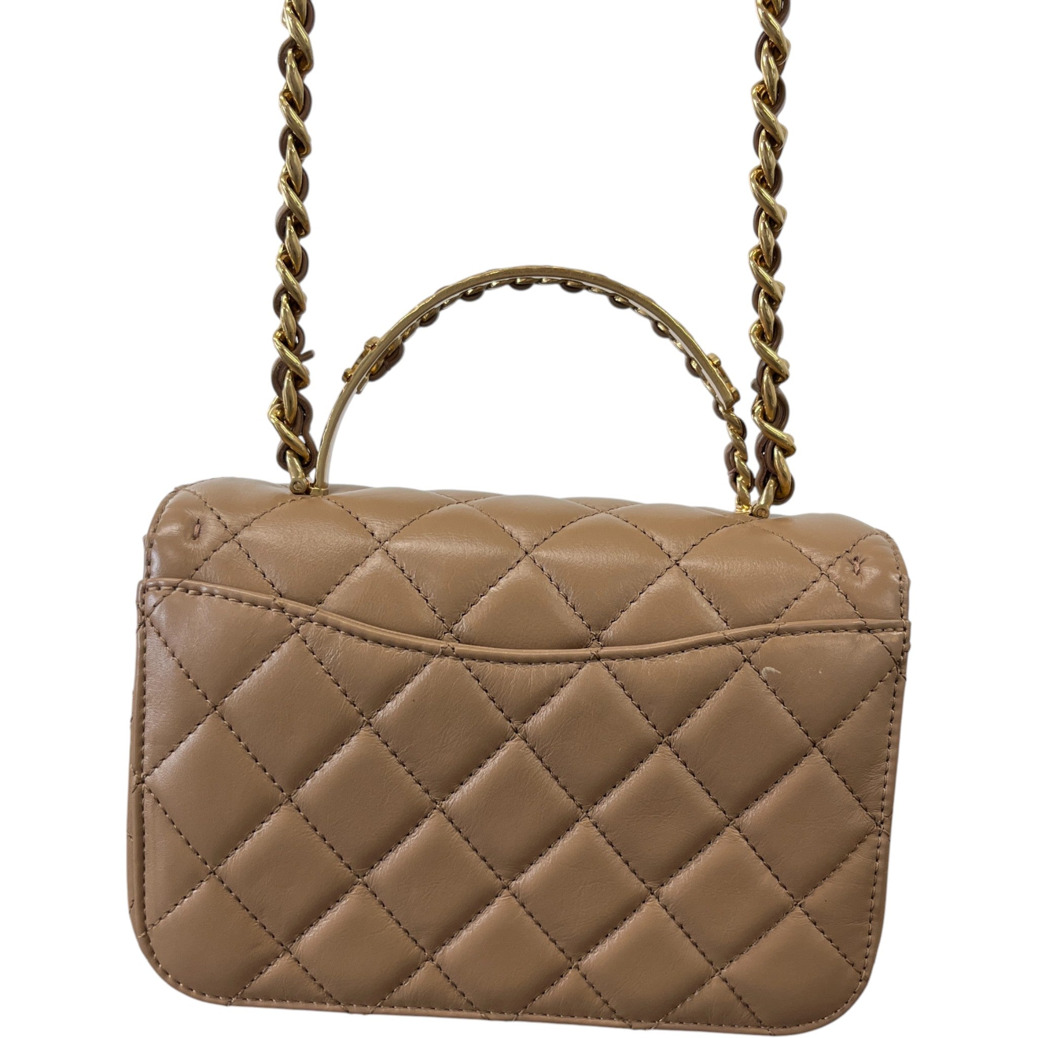 Women's Lambskin Enamel Quilted Mini Top Handle Flap Bag Nude