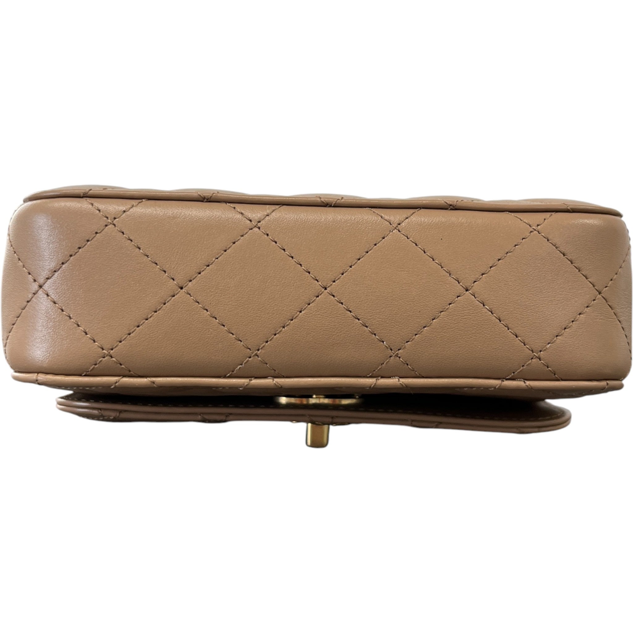 Women's Lambskin Enamel Quilted Mini Top Handle Flap Bag Nude