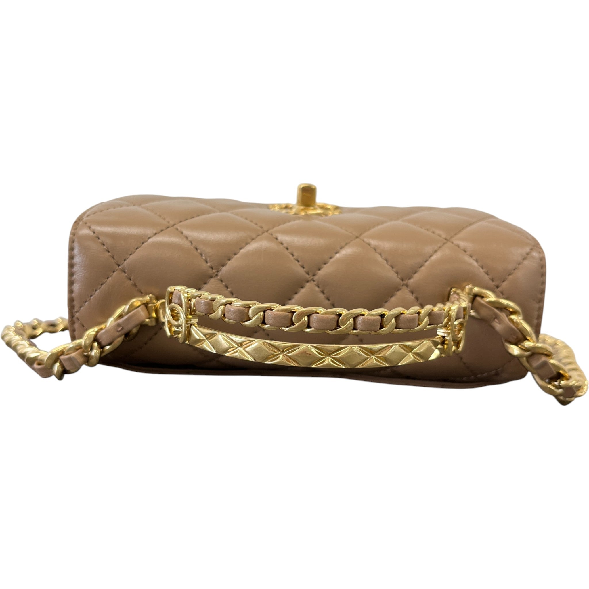 Women's Lambskin Enamel Quilted Mini Top Handle Flap Bag Nude
