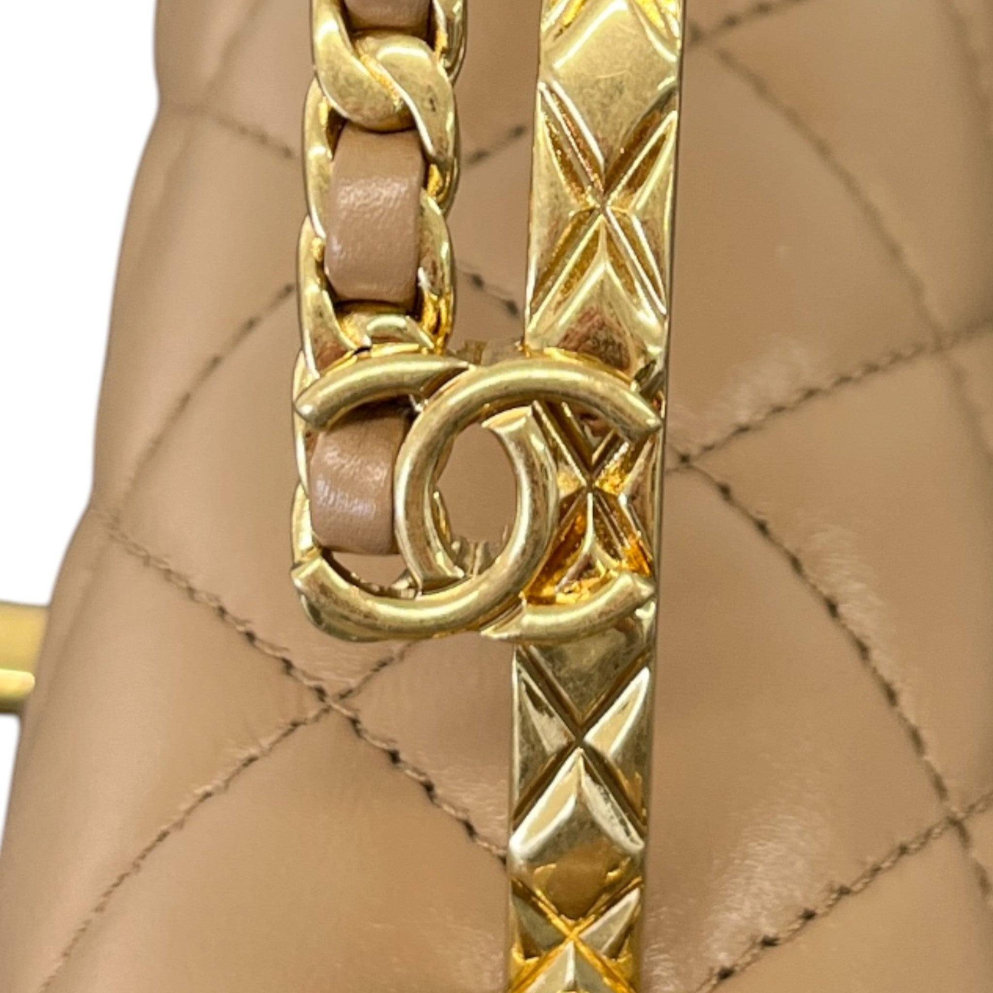 Women's Lambskin Enamel Quilted Mini Top Handle Flap Bag Nude