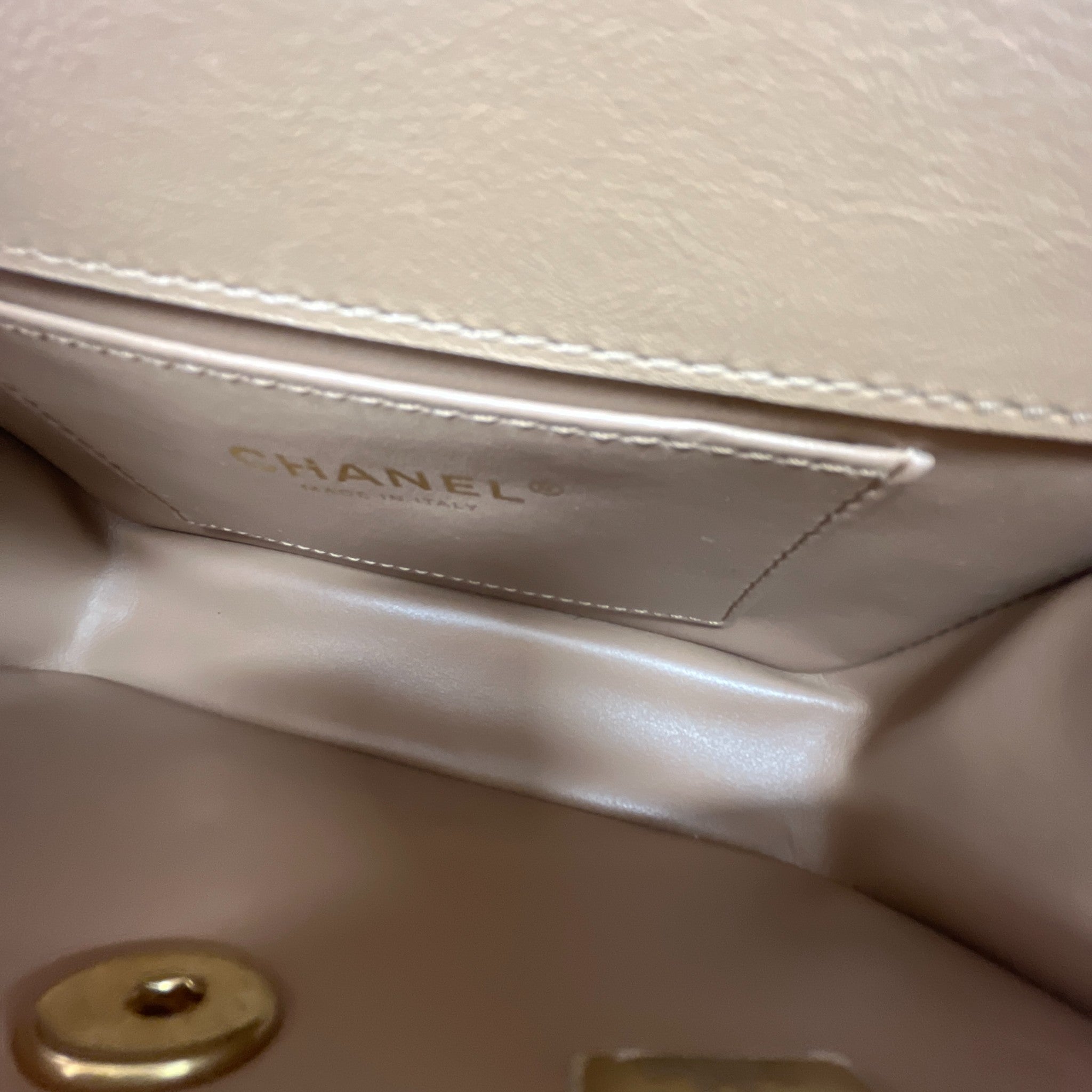 Women's Lambskin Enamel Quilted Mini Top Handle Flap Bag Nude