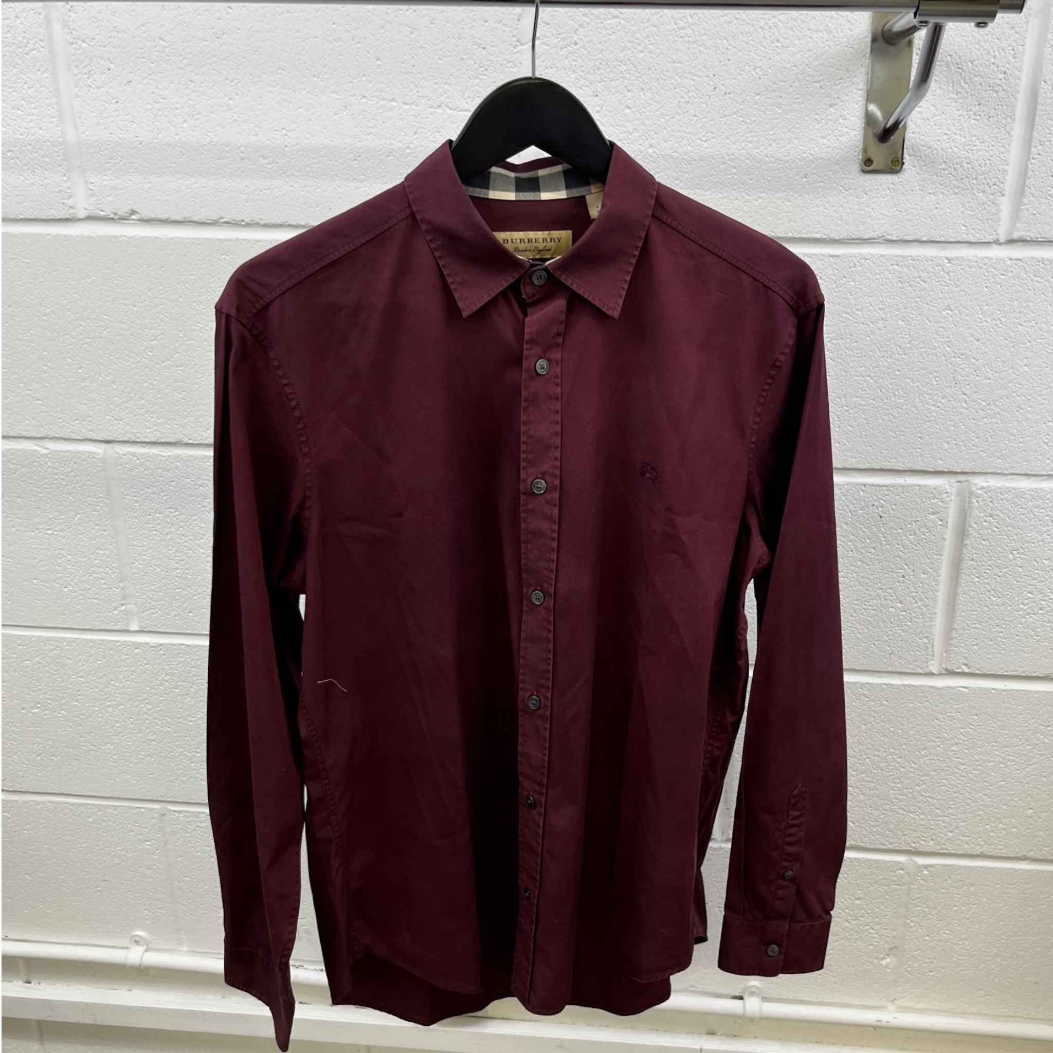 Men's Embroidered Logo Long Sleeve Shirt Burgundy Size L