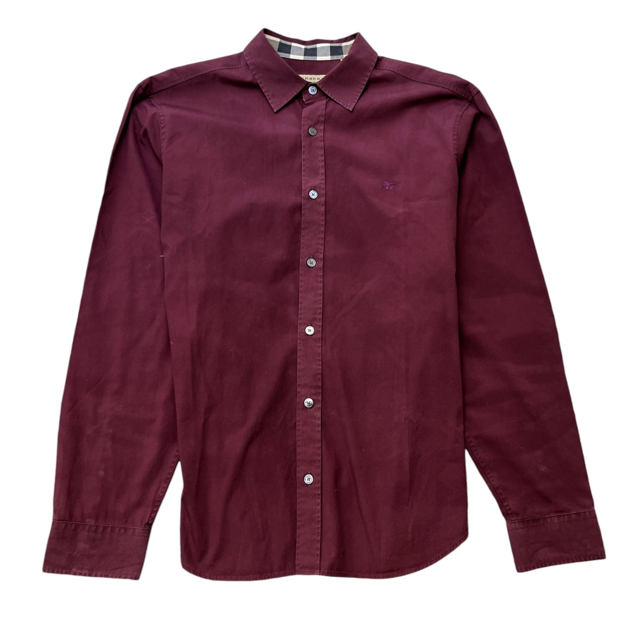 Men's Embroidered Logo Long Sleeve Shirt Burgundy Size L