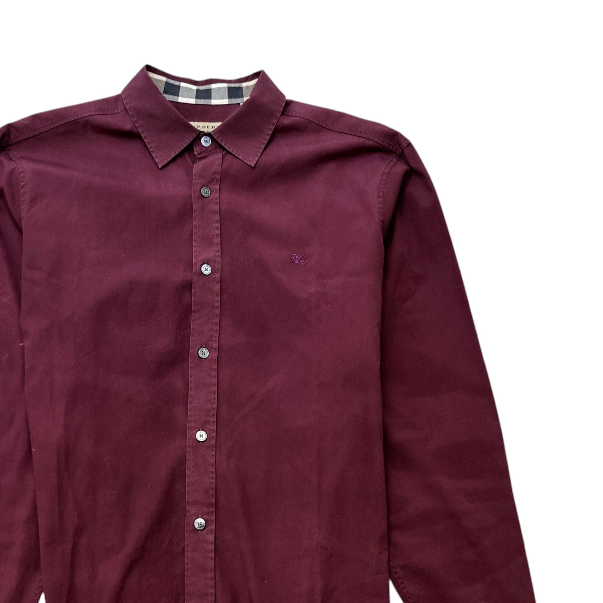 Men's Embroidered Logo Long Sleeve Shirt Burgundy Size L