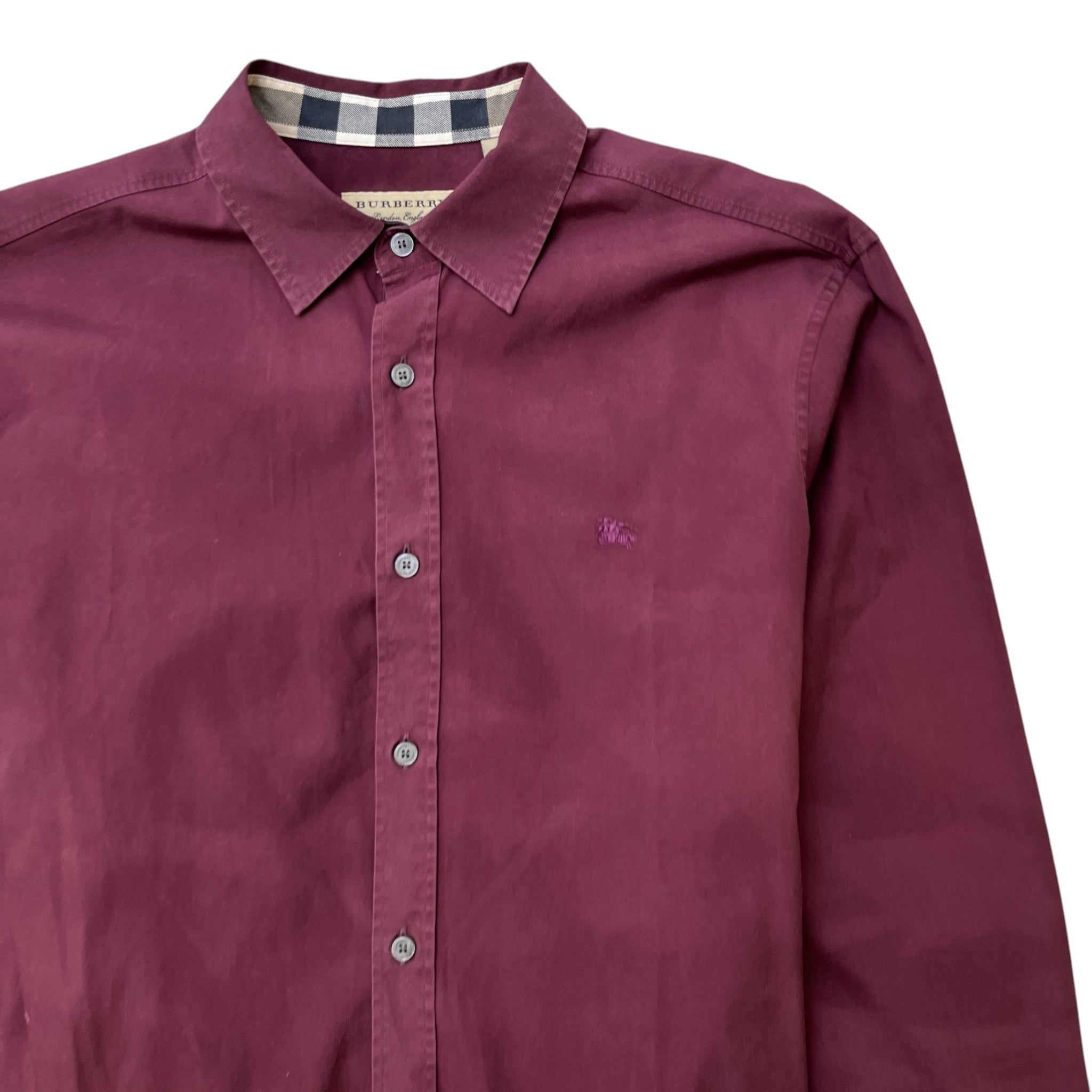 Men's Embroidered Logo Long Sleeve Shirt Burgundy Size L