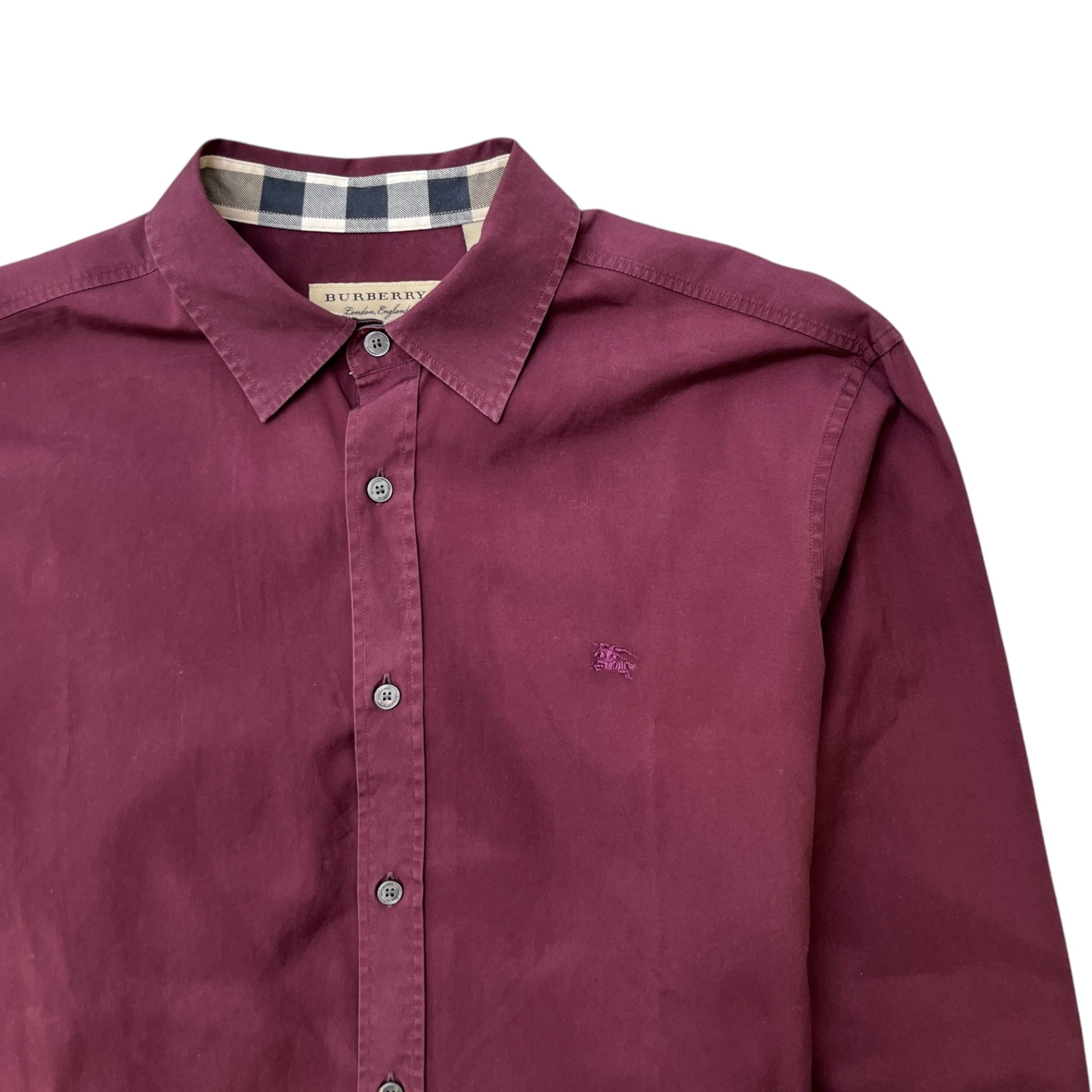 Men's Embroidered Logo Long Sleeve Shirt Burgundy Size L