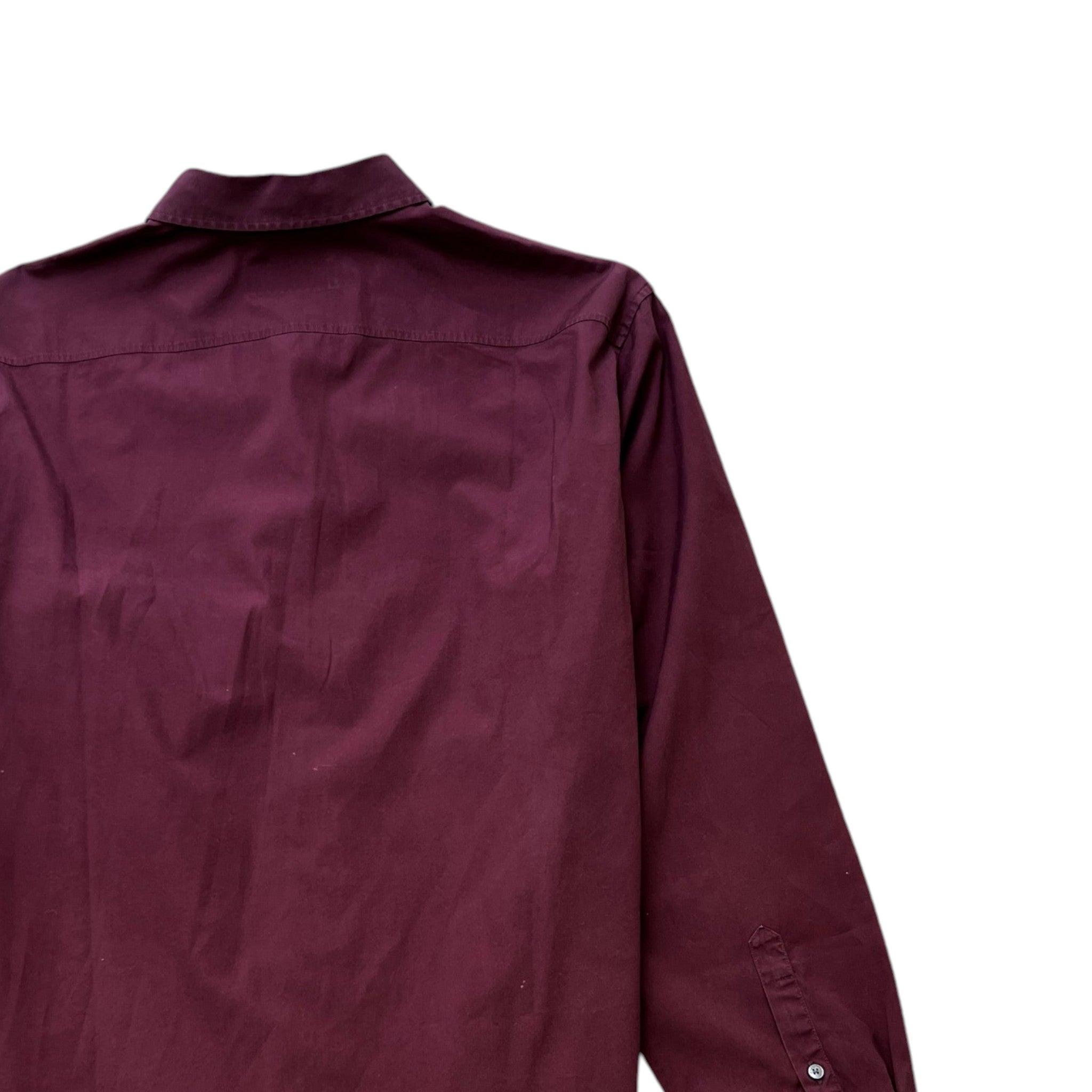 Men's Embroidered Logo Long Sleeve Shirt Burgundy Size L