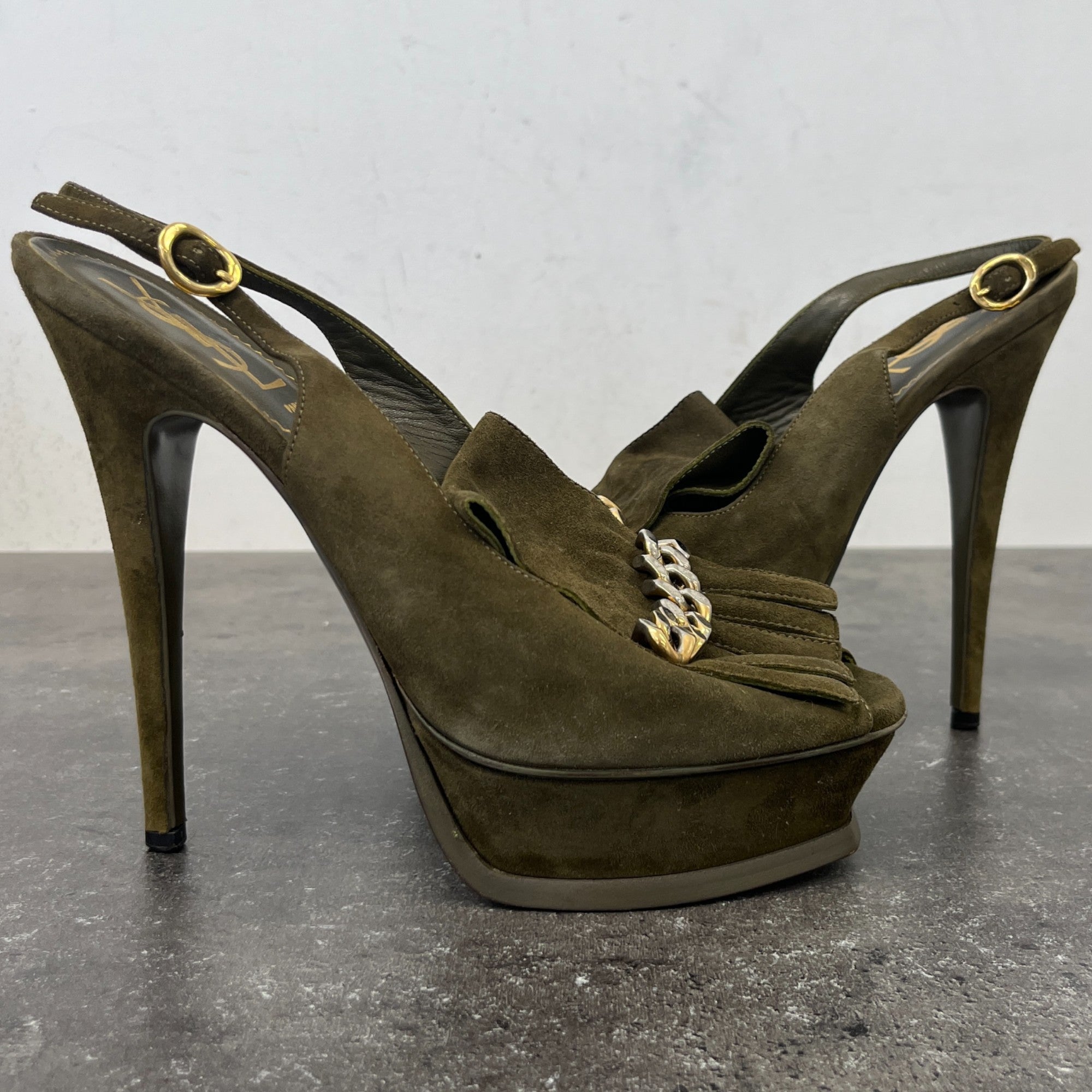 Women's Fringe Chain Detail Heels Green Size EU 38 / UK 5