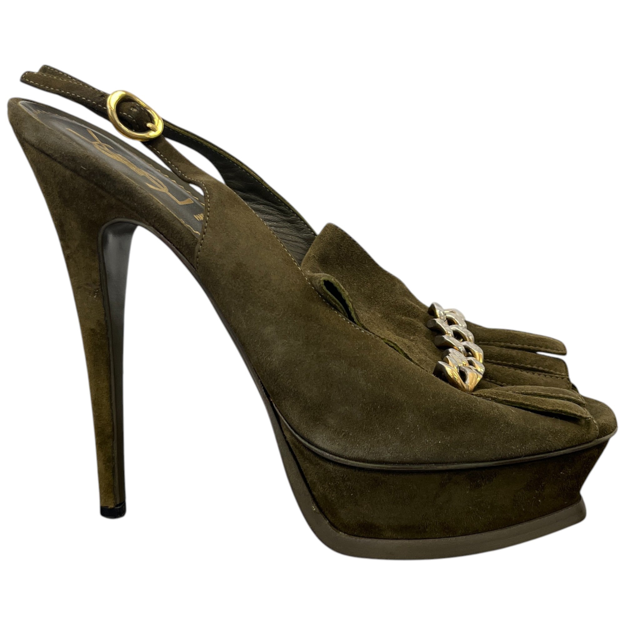 Women's Fringe Chain Detail Heels Green Size EU 38 / UK 5