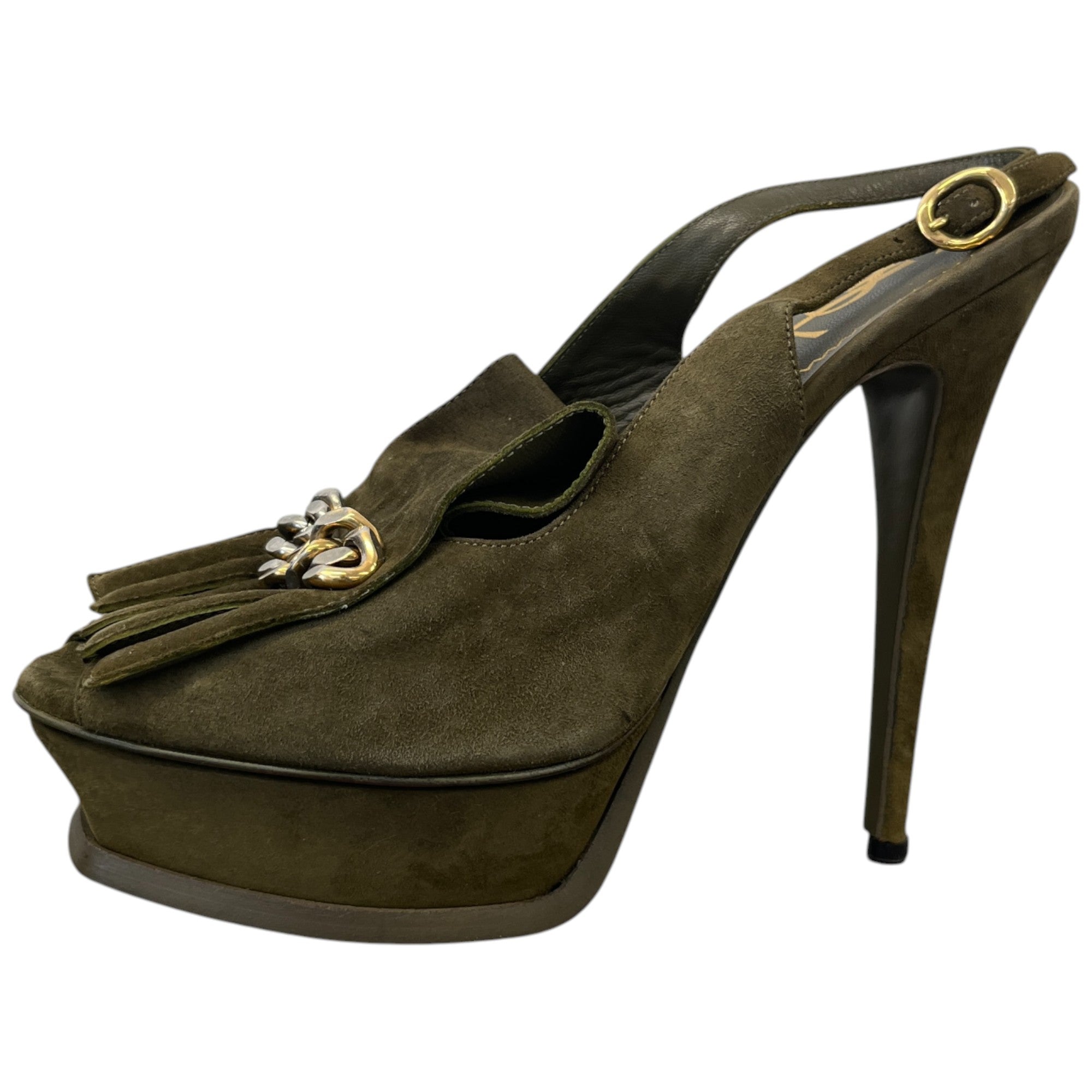 Women's Fringe Chain Detail Heels Green Size EU 38 / UK 5