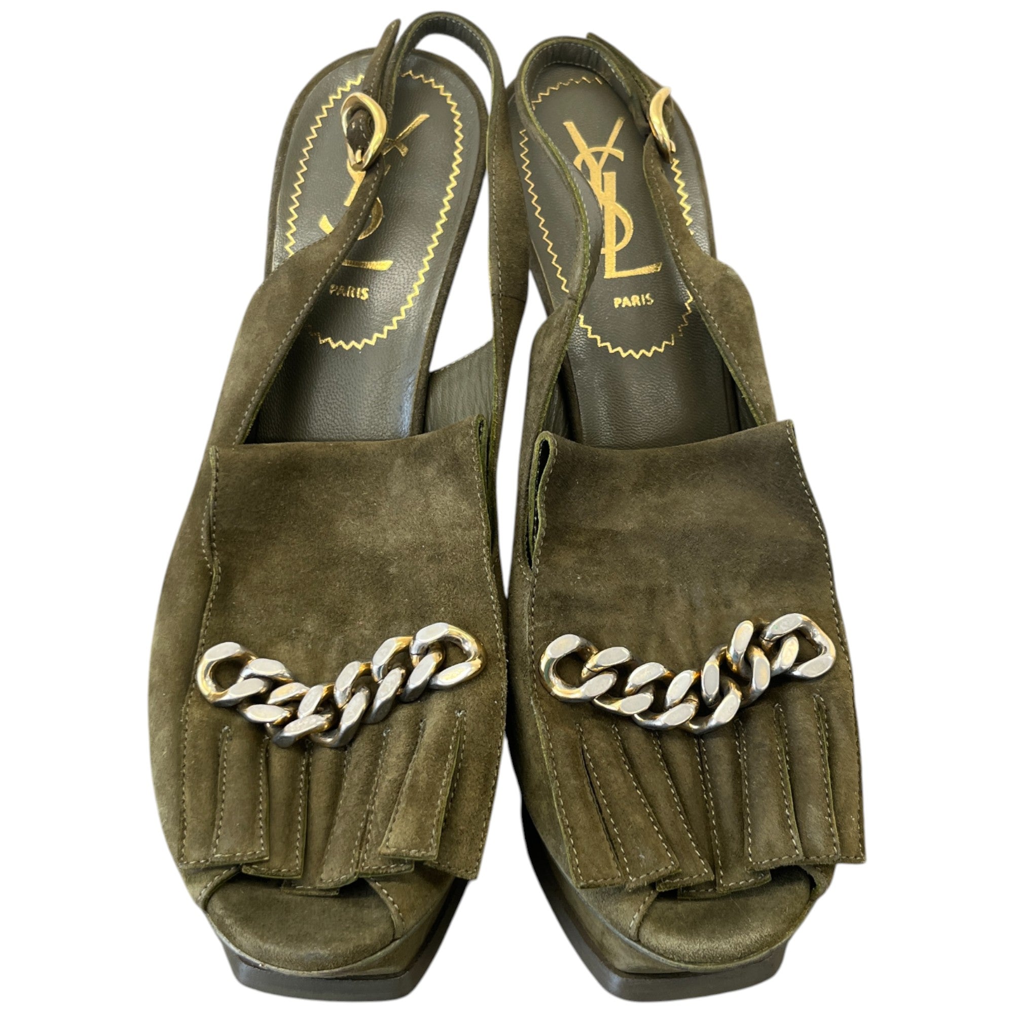 Women's Fringe Chain Detail Heels Green Size EU 38 / UK 5