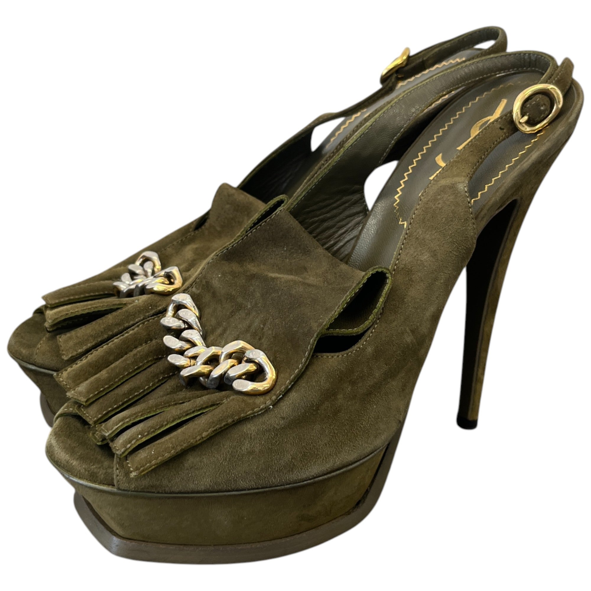 Women's Fringe Chain Detail Heels Green Size EU 38 / UK 5