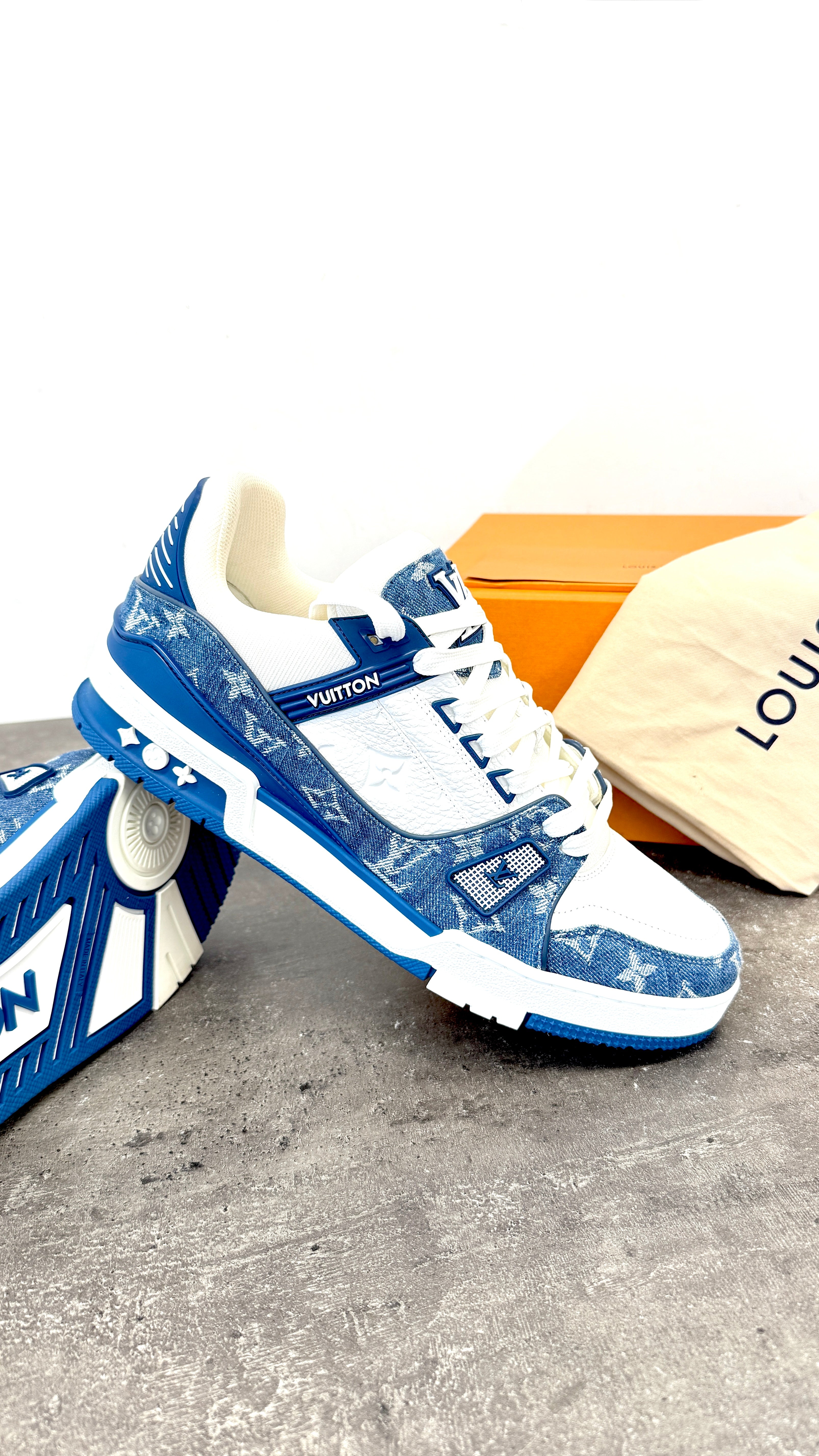 Men's Lv Denim Low Trainers Blue Size EU 43.5 / UK 9.5