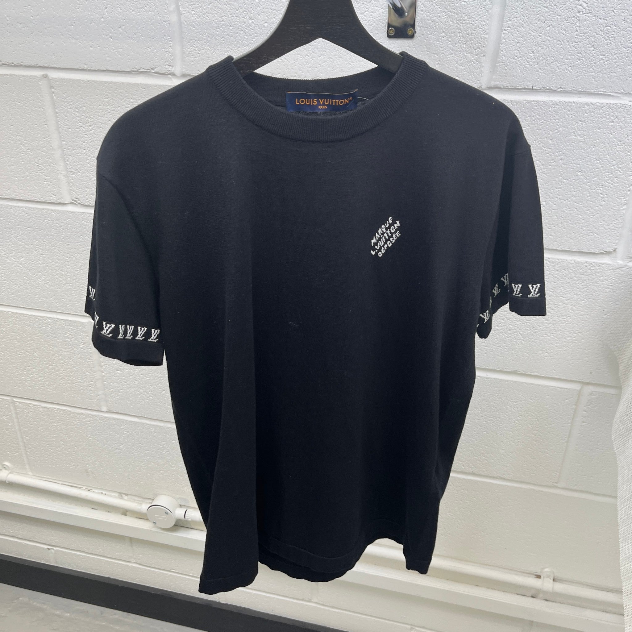 Men's Marque L.Vuitton Deposee Intarsia T-Shirt Black Size XS