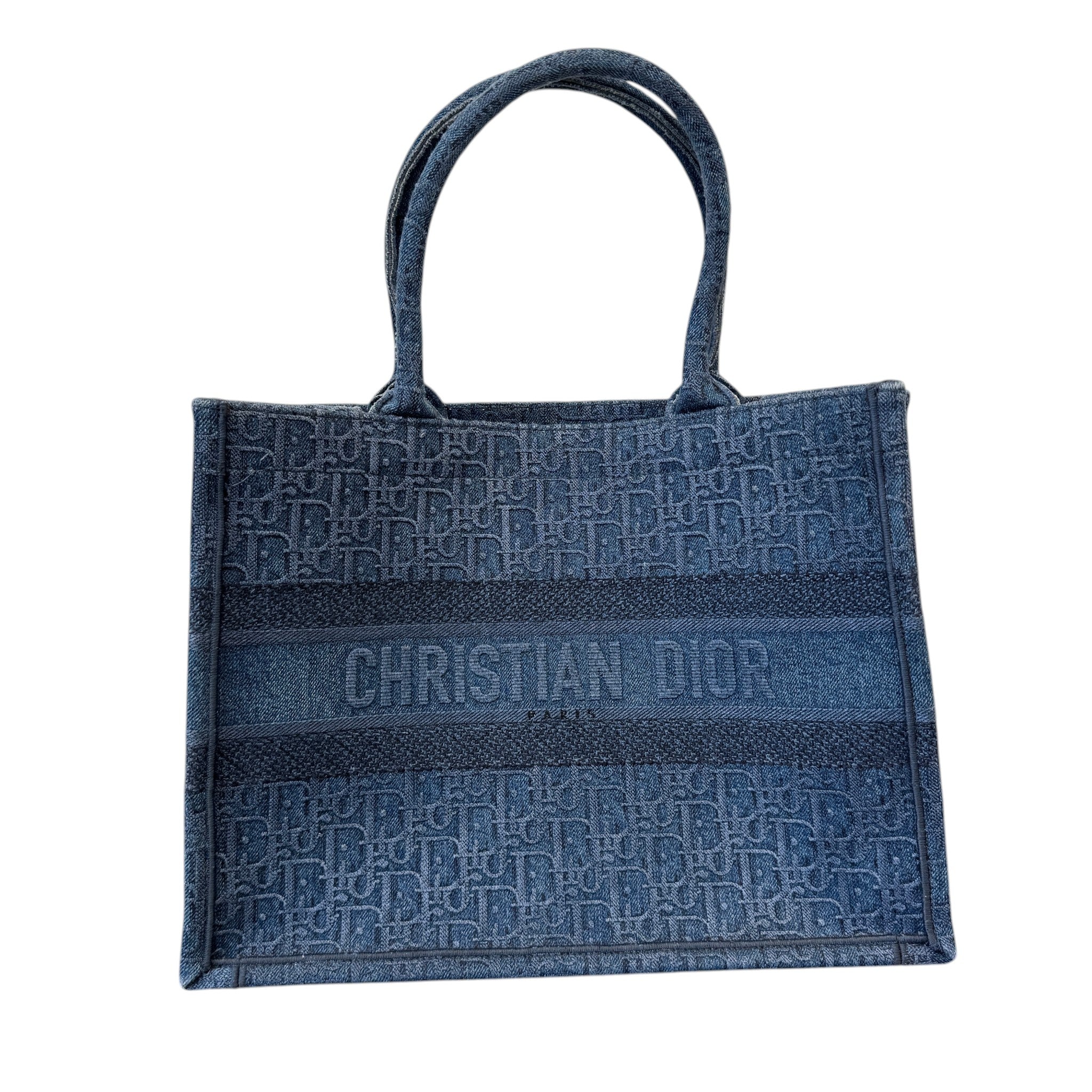Women's Oblique Embroidery Book Tote Bag Blue
