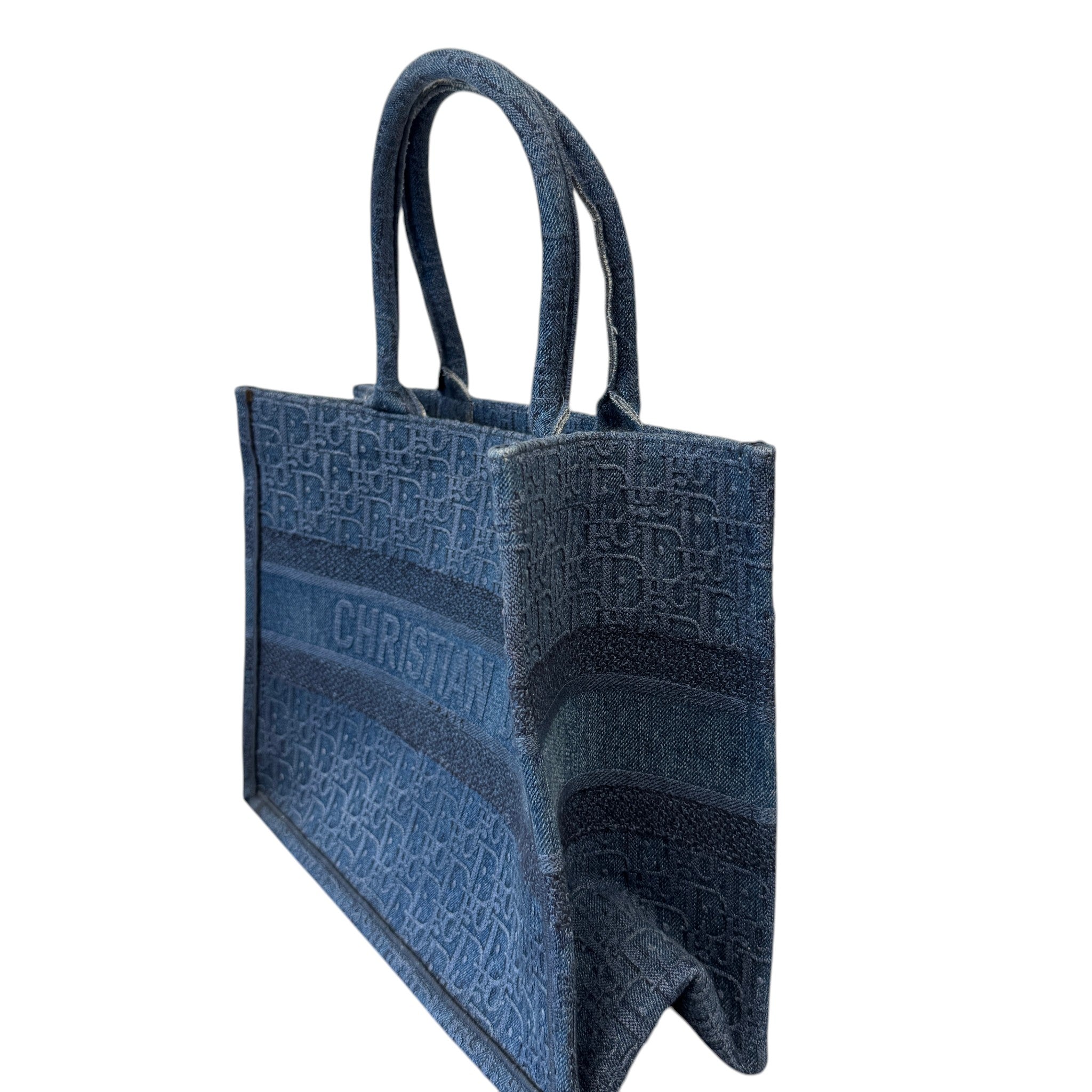 Women's Oblique Embroidery Book Tote Bag Blue