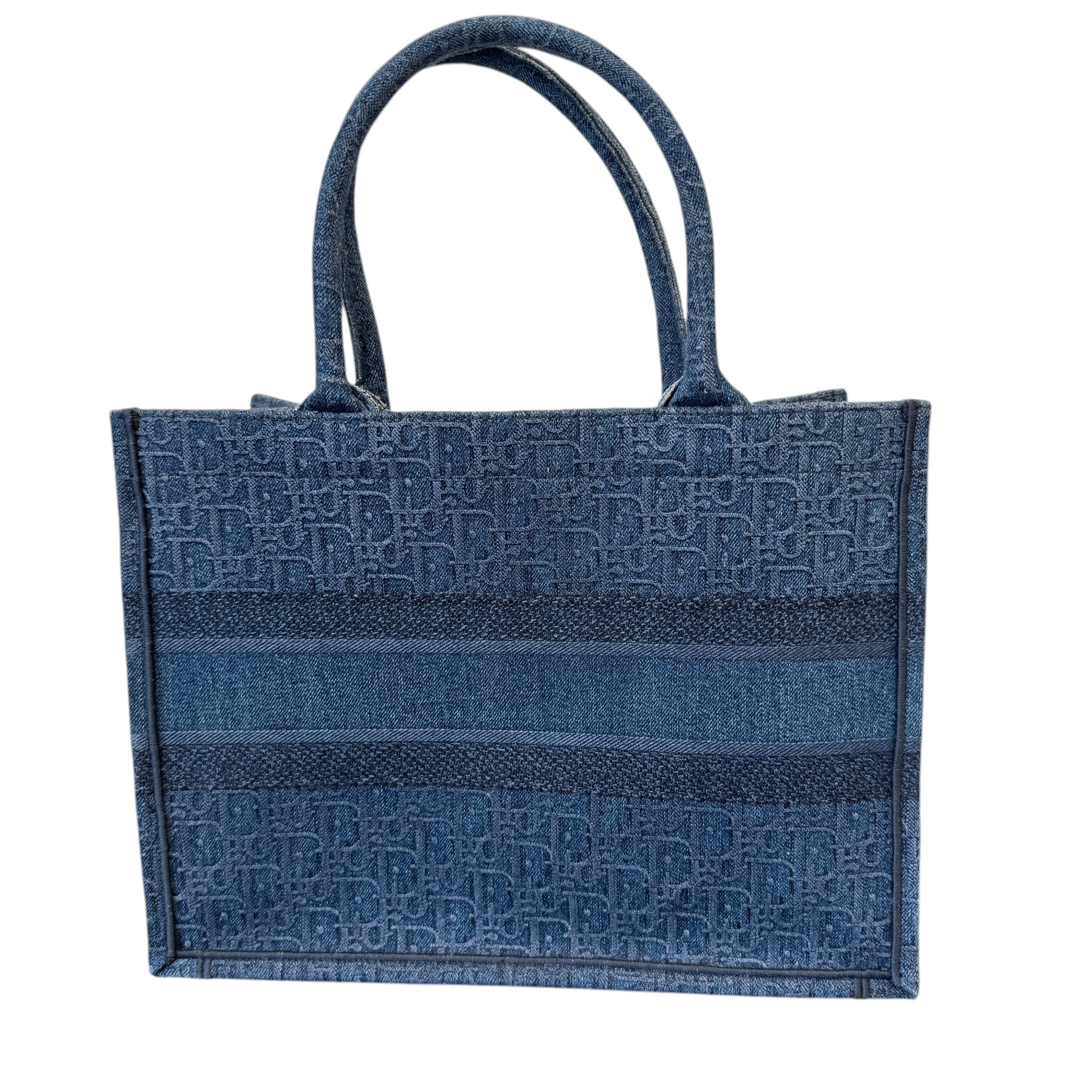 Women's Oblique Embroidery Book Tote Bag Blue