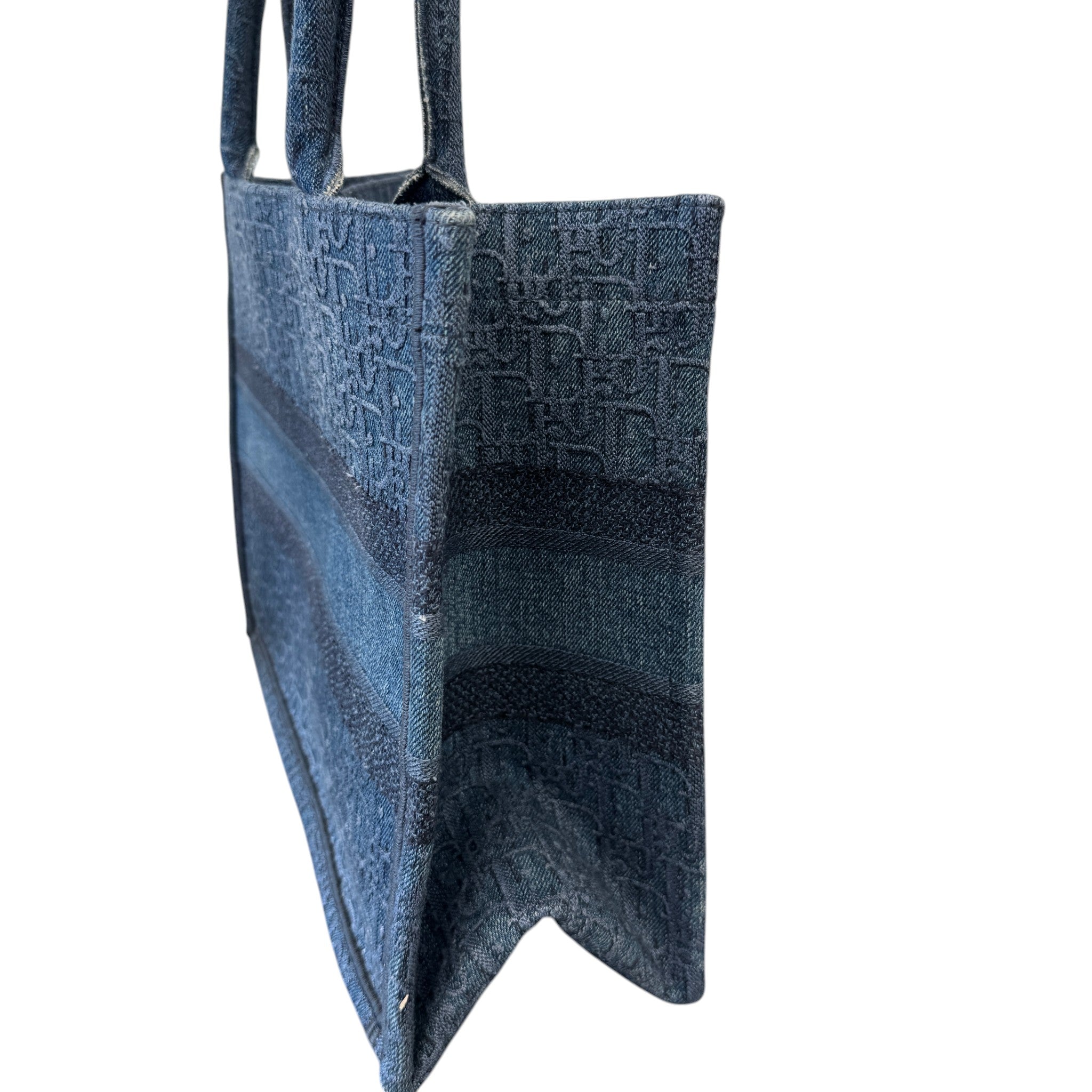 Women's Oblique Embroidery Book Tote Bag Blue