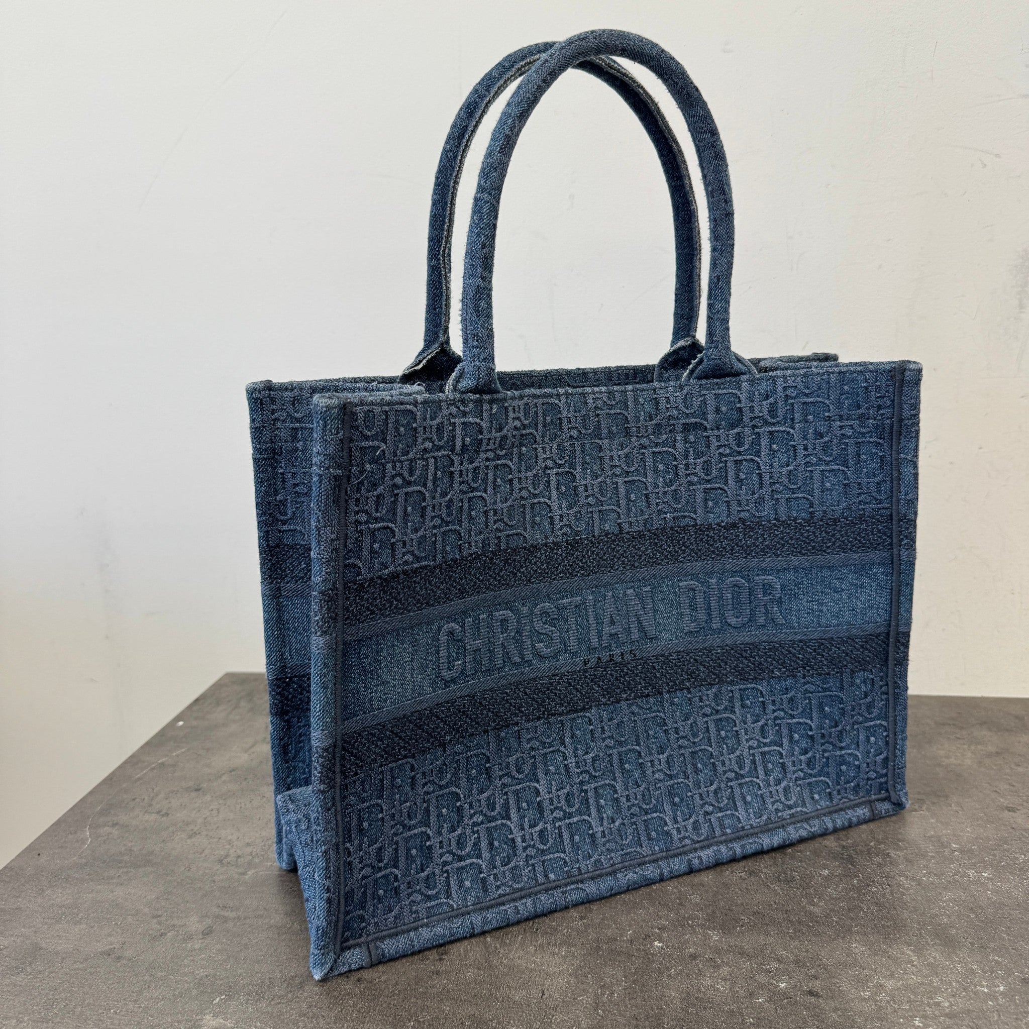 Women's Oblique Embroidery Book Tote Bag Blue