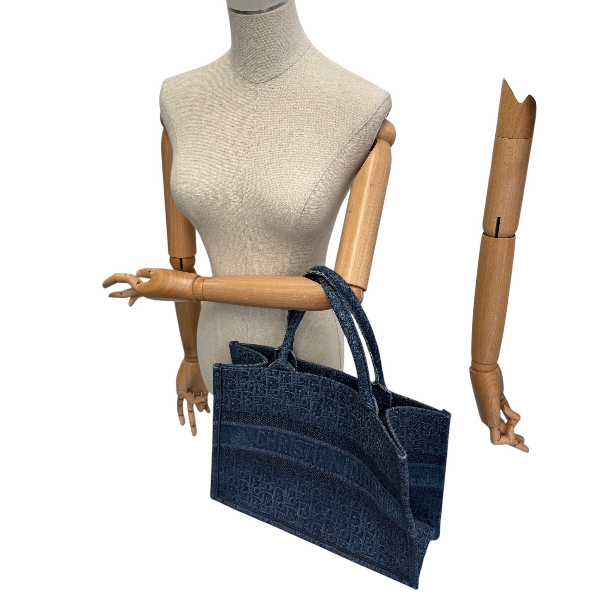 Women's Oblique Embroidery Book Tote Bag Blue
