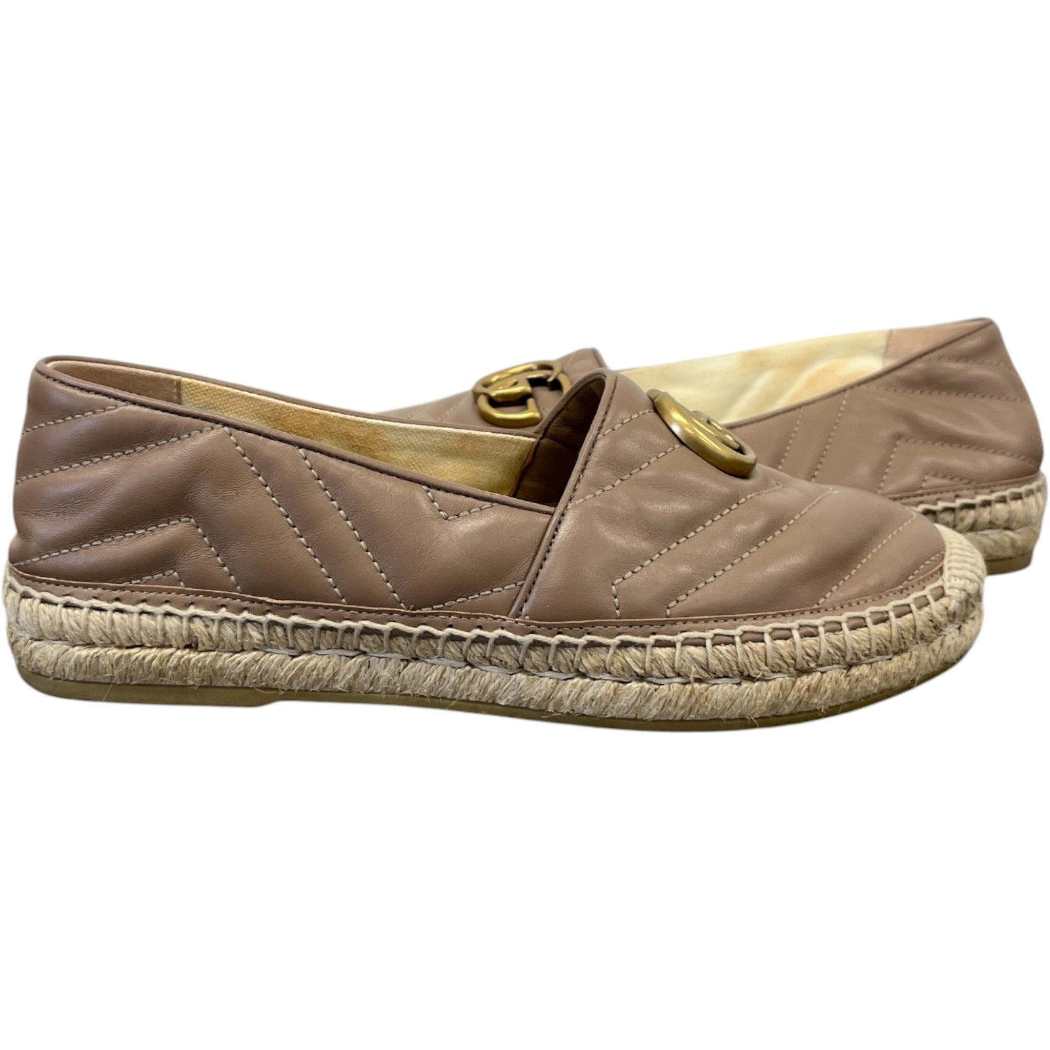 Women's Gg Marmont Matelassé Chevron Espadrilles Loafers Nude Size EU 37 / UK 4