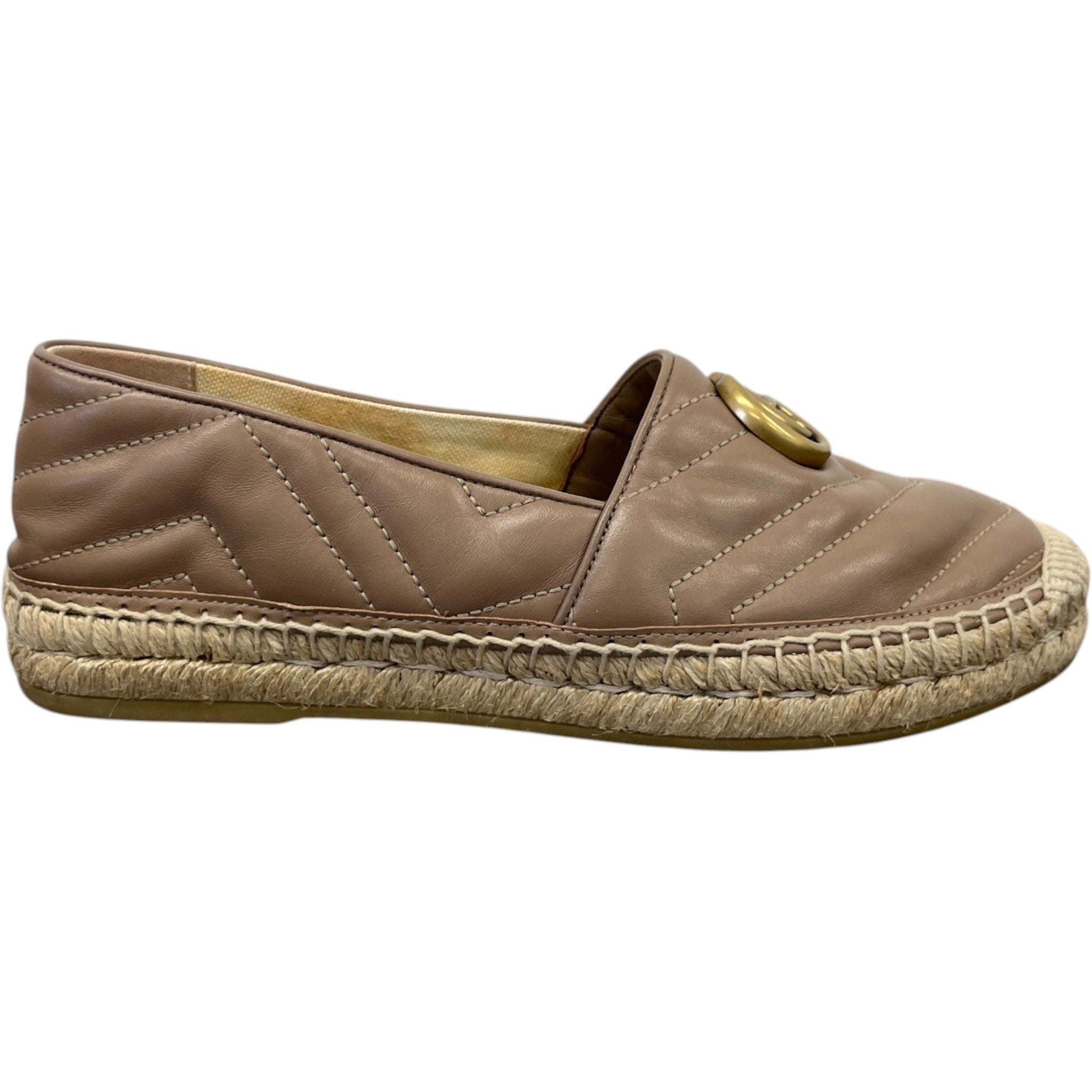 Women's Gg Marmont Matelassé Chevron Espadrilles Loafers Nude Size EU 37 / UK 4