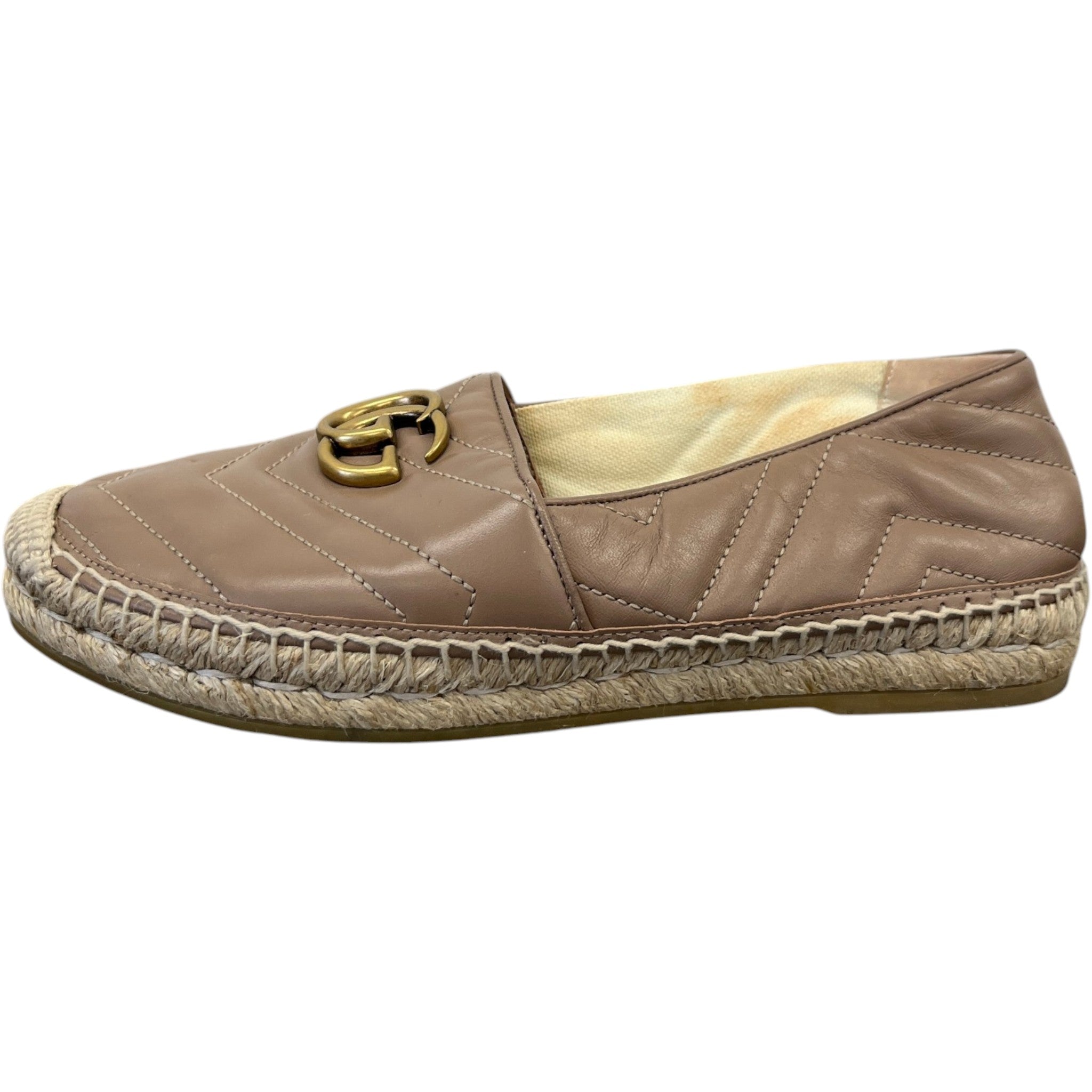 Women's Gg Marmont Matelassé Chevron Espadrilles Loafers Nude Size EU 37 / UK 4