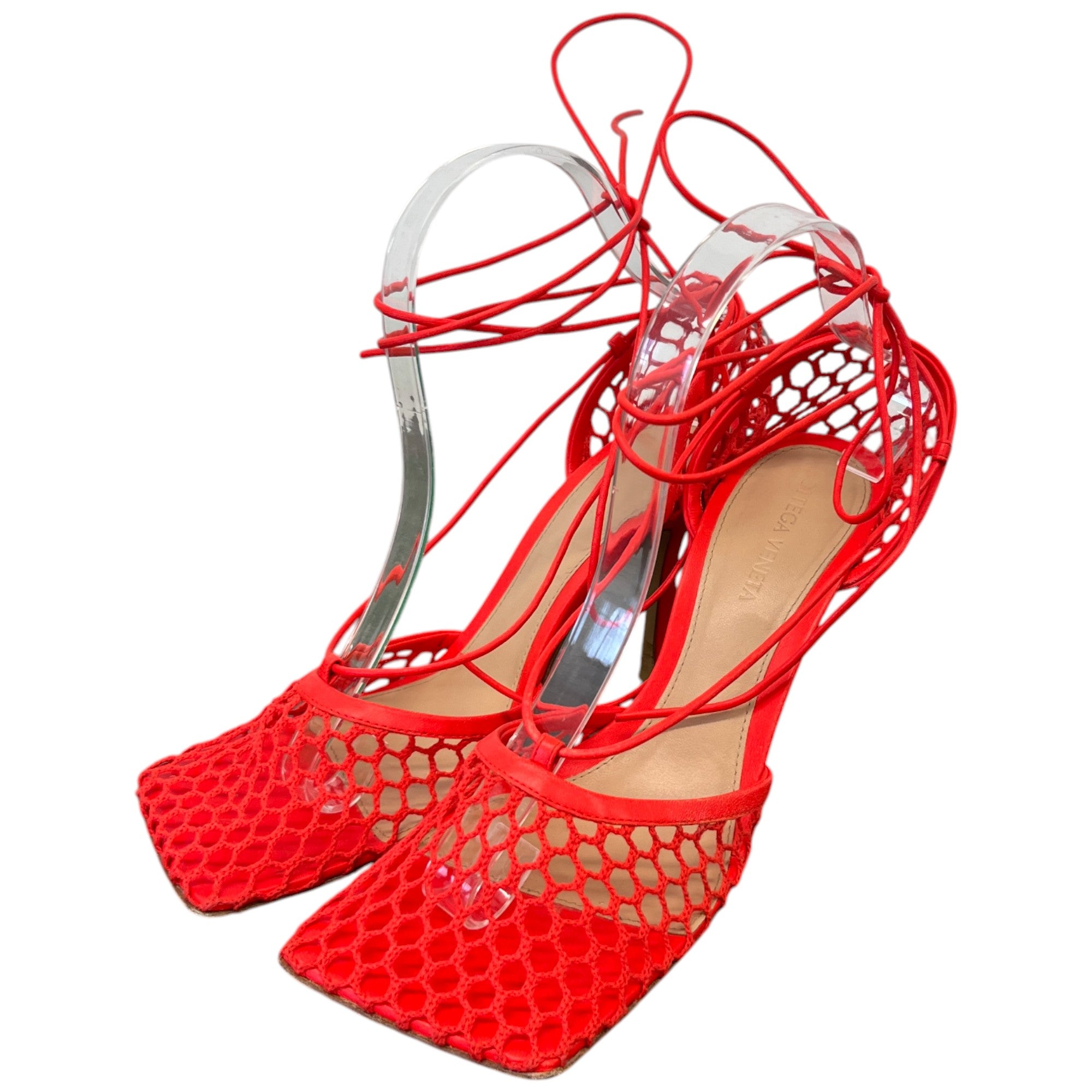 Women's Stretch Wraparound Mesh Courts Heels Red Size EU 38 / UK 5