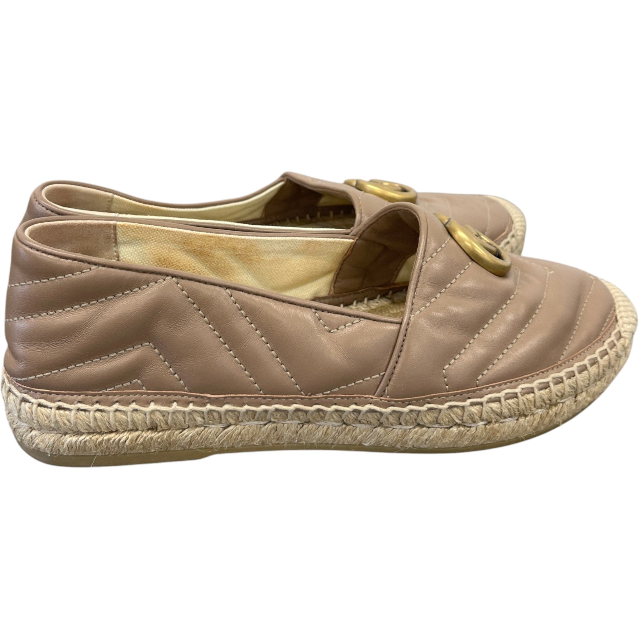 Women's Gg Marmont Matelassé Chevron Espadrilles Loafers Nude Size EU 37 / UK 4