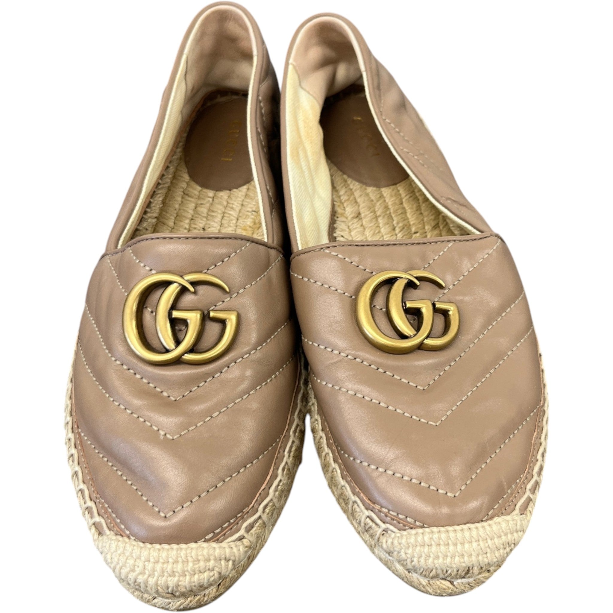 Women's Gg Marmont Matelassé Chevron Espadrilles Loafers Nude Size EU 37 / UK 4