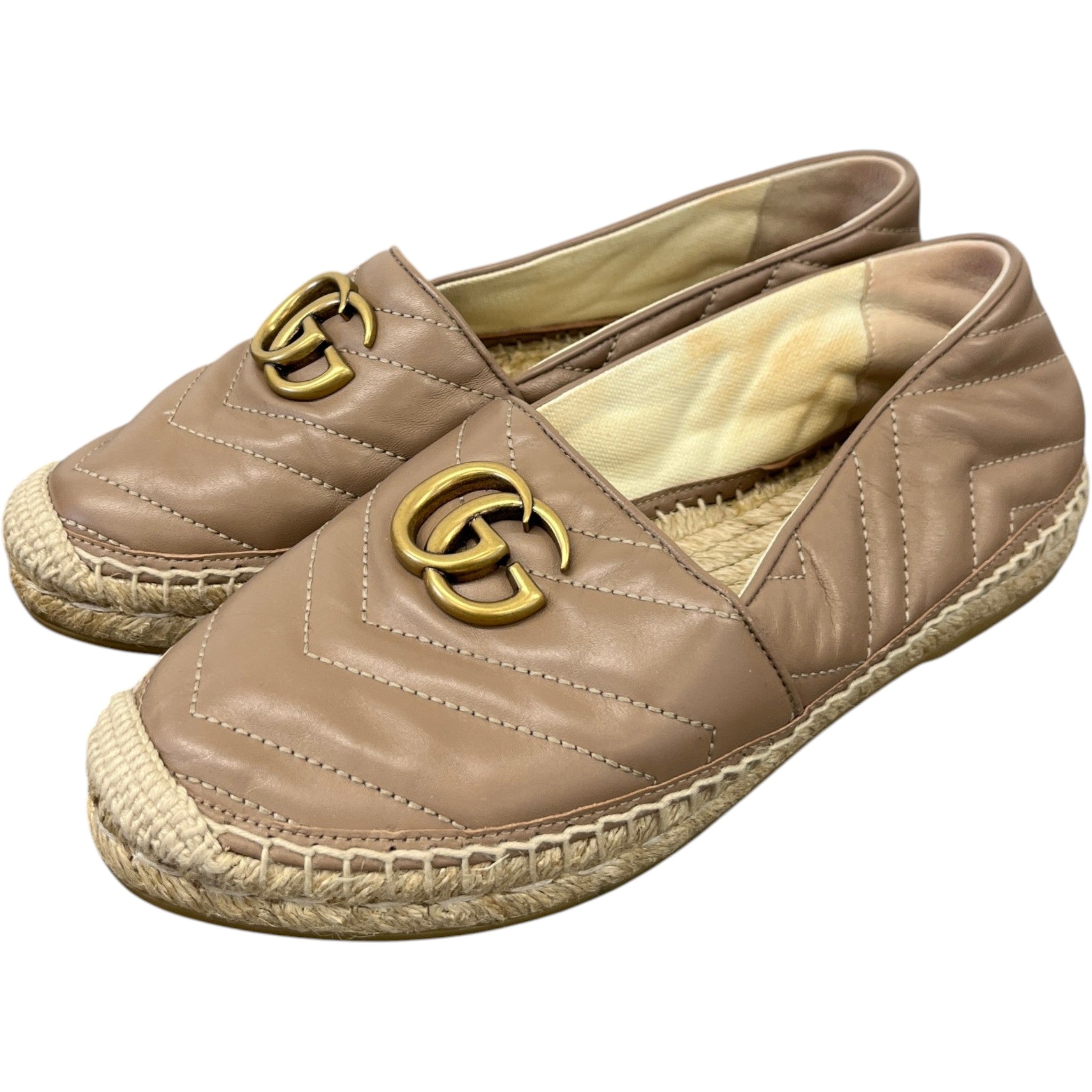 Women's Gg Marmont Matelassé Chevron Espadrilles Loafers Nude Size EU 37 / UK 4