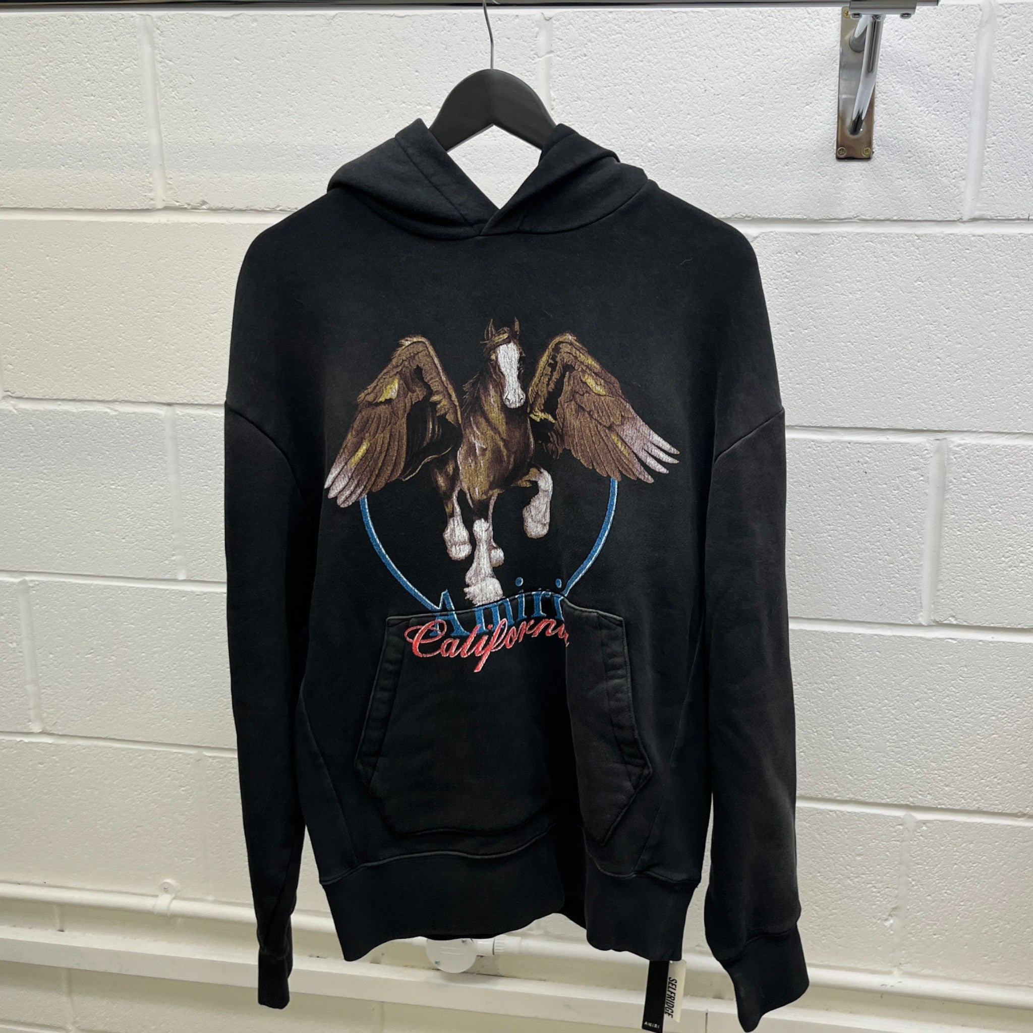 Men's Vintage Wash Pegasus Hoodie Black Size S