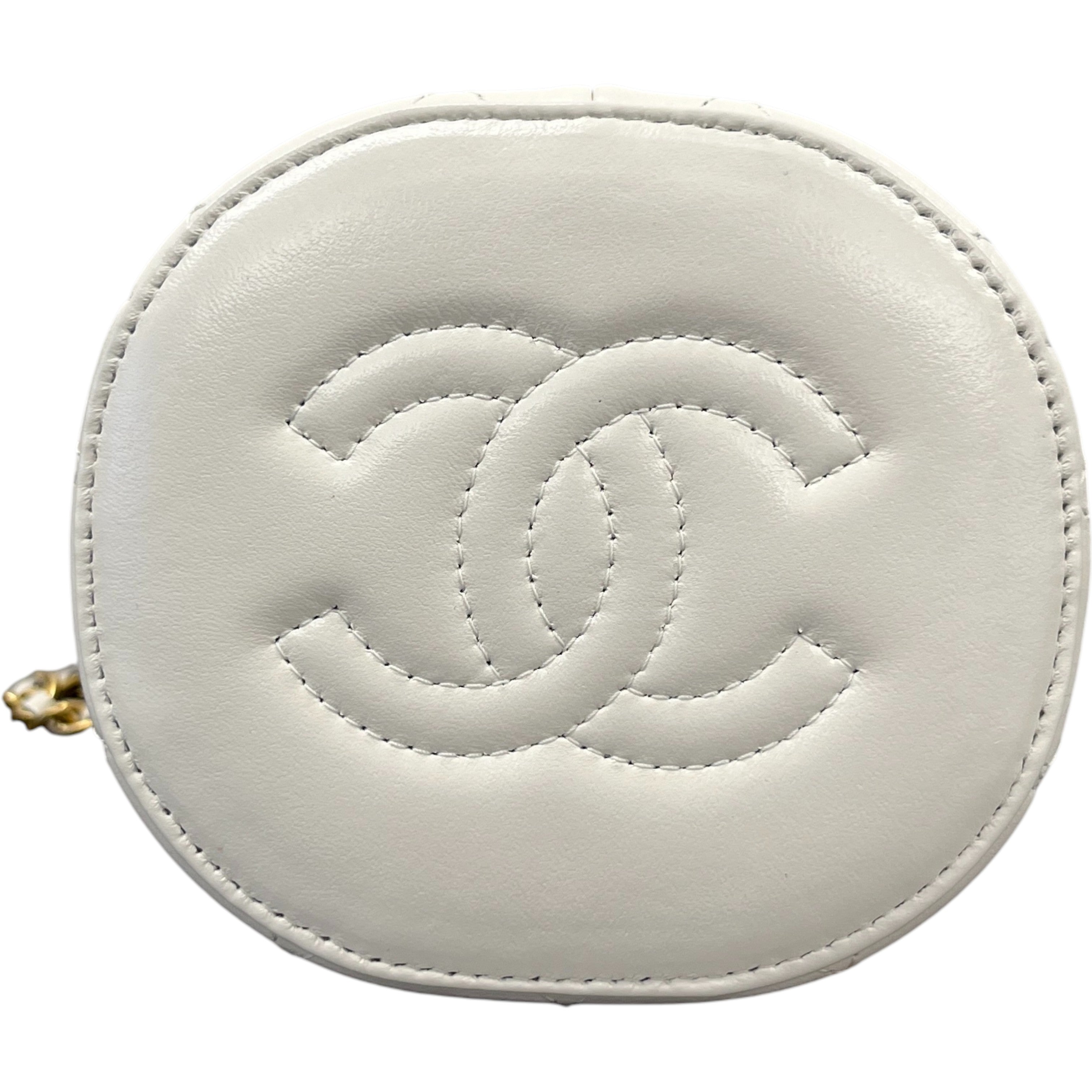 Women's Nauticoco Quilted Shiny Lambskin Mini Bucket Handbag White