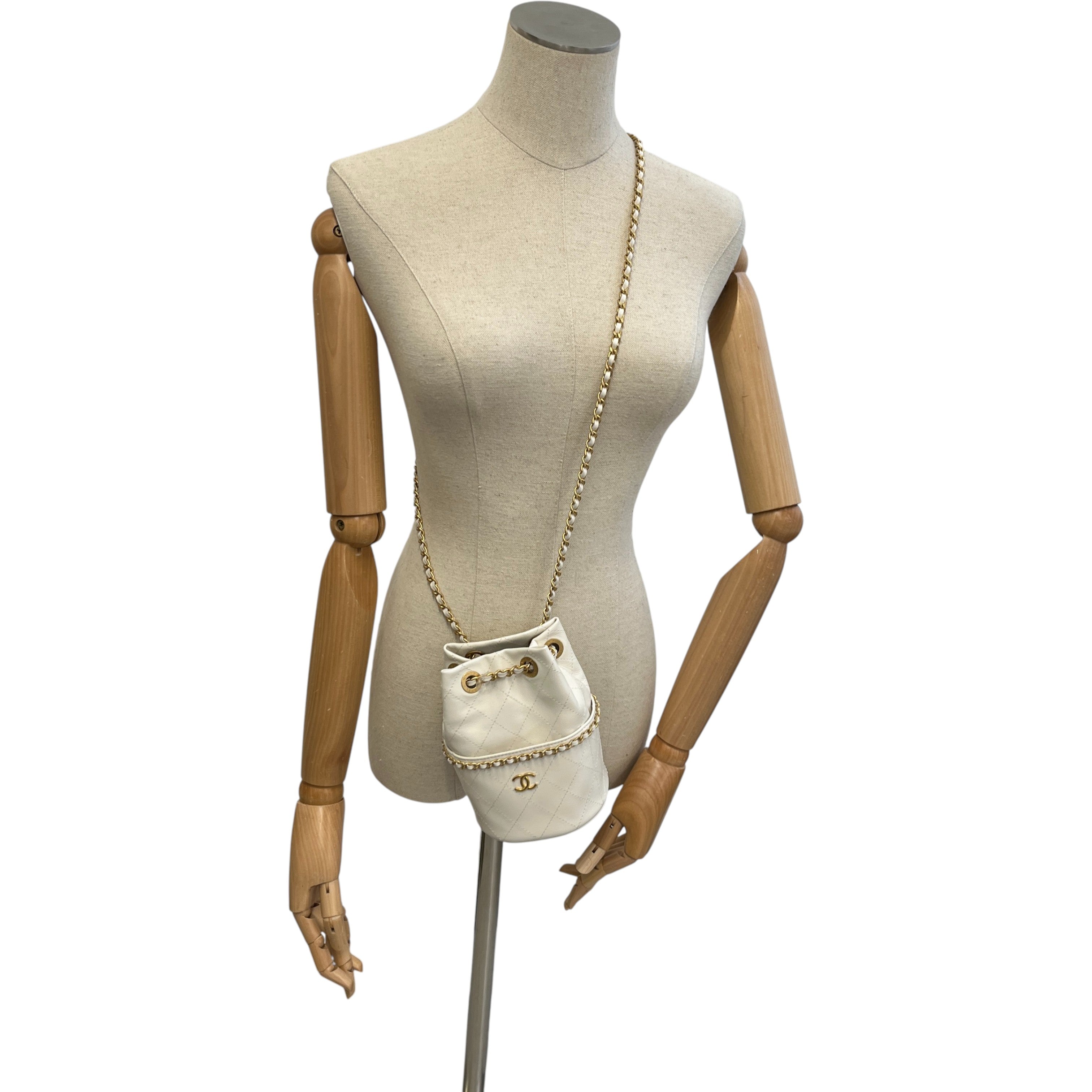 Women's Nauticoco Quilted Shiny Lambskin Mini Bucket Handbag White