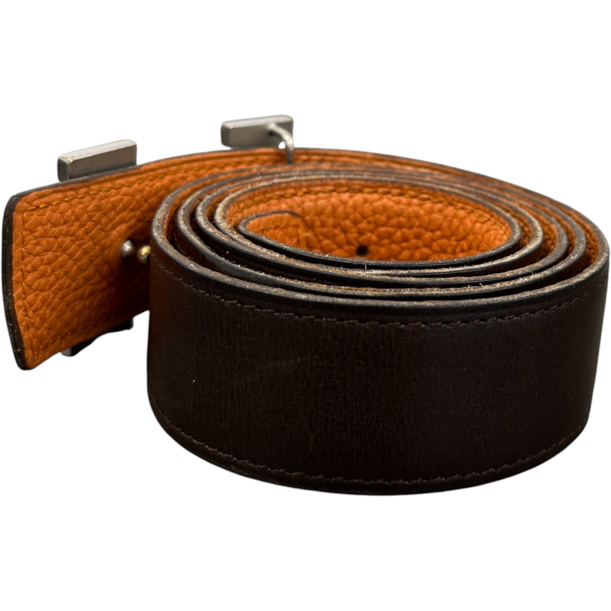 Men's H Guillochee Buckle & Reversible Belt Brown Size Waist 32"