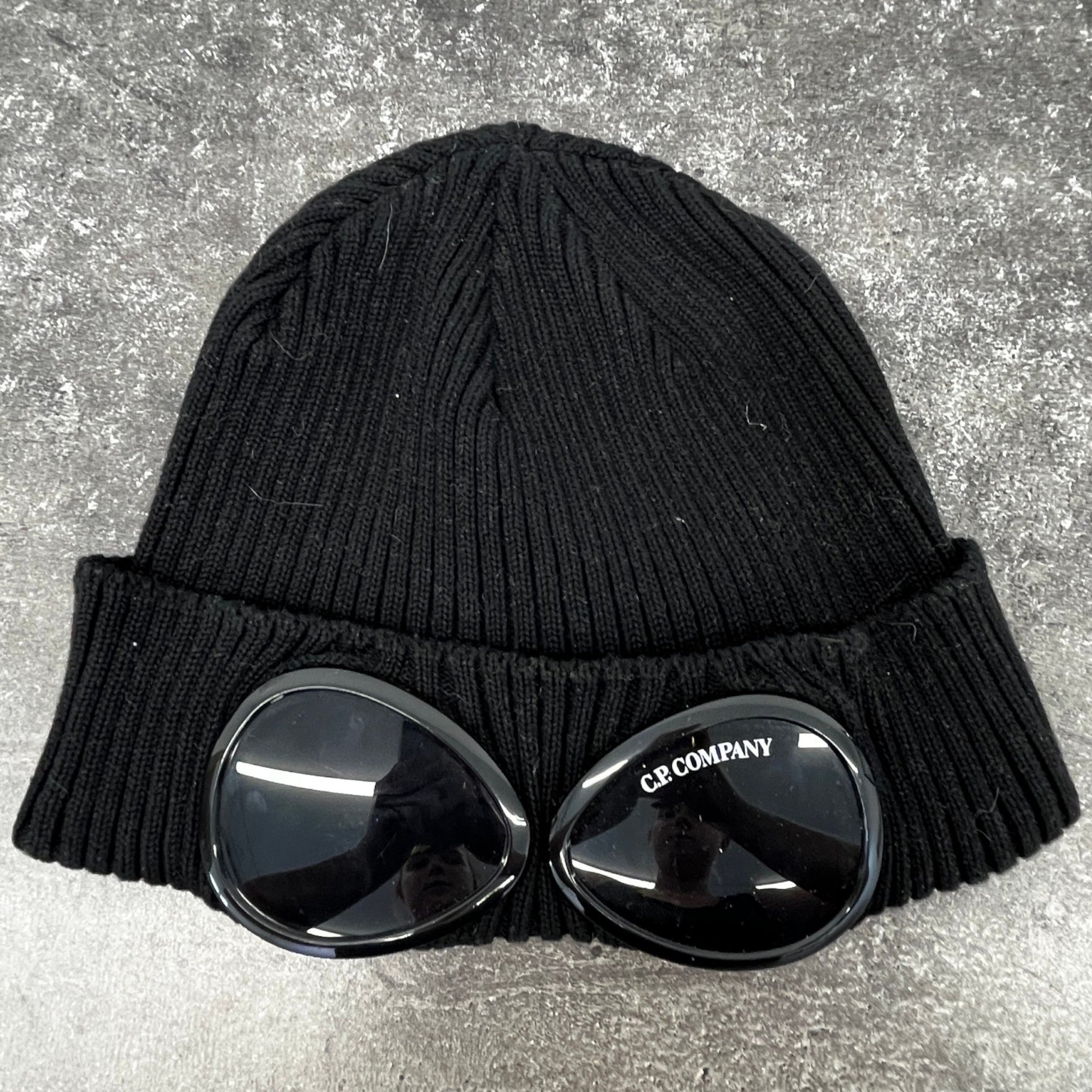 Men's Goggle Beanie Hat Black